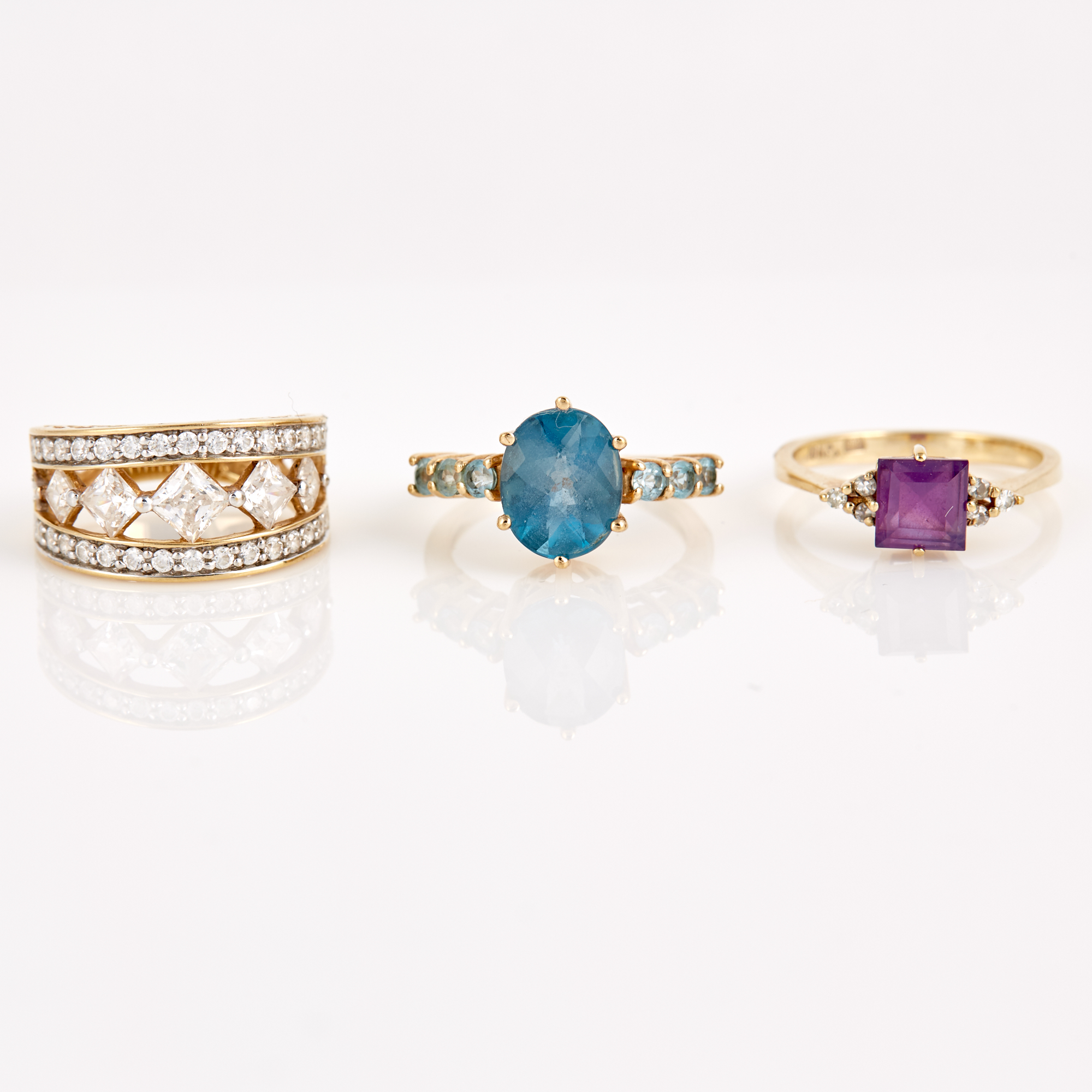 Lot image - Diamond and Stone Ring and Two Gold and Stone Rings, 14K 2 dwt. and 10K 3 dwt. all