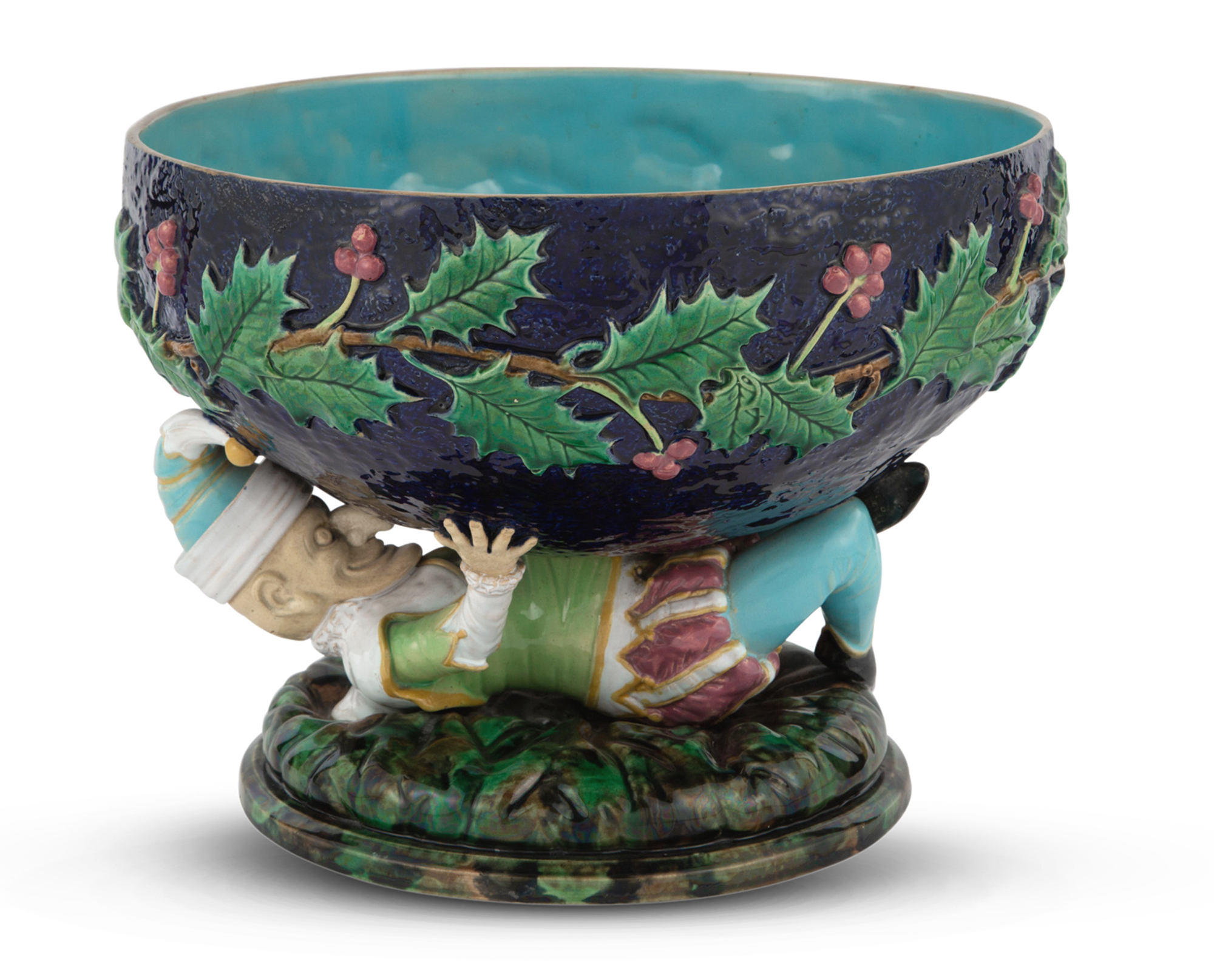 Lot image - George Jones Majolica Cobalt-Blue Ground Mr. Punch Bowl