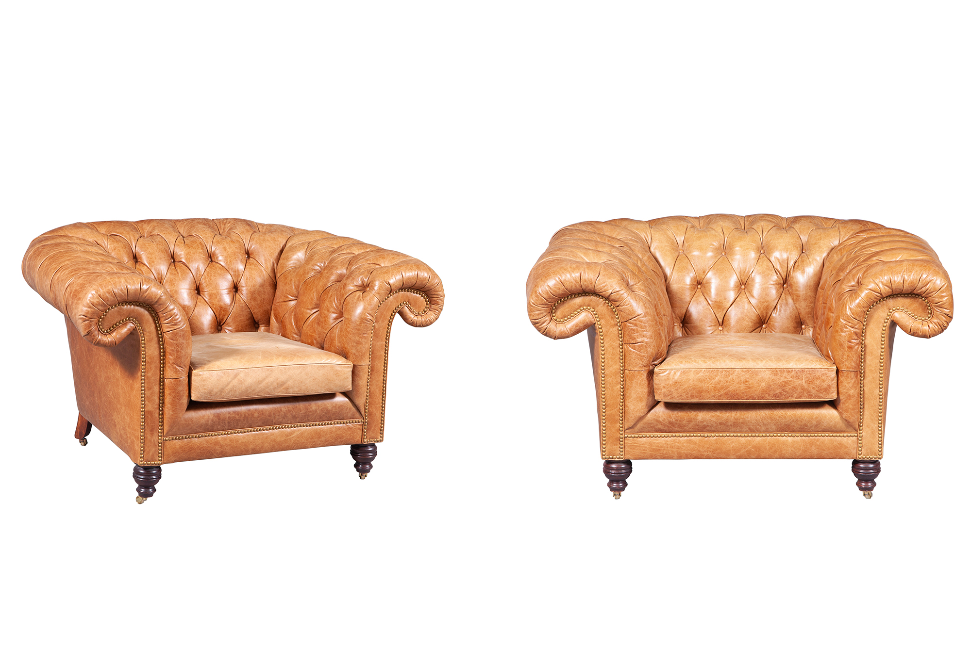 Lot image - Pair of Leather-Upholstered Club Chairs