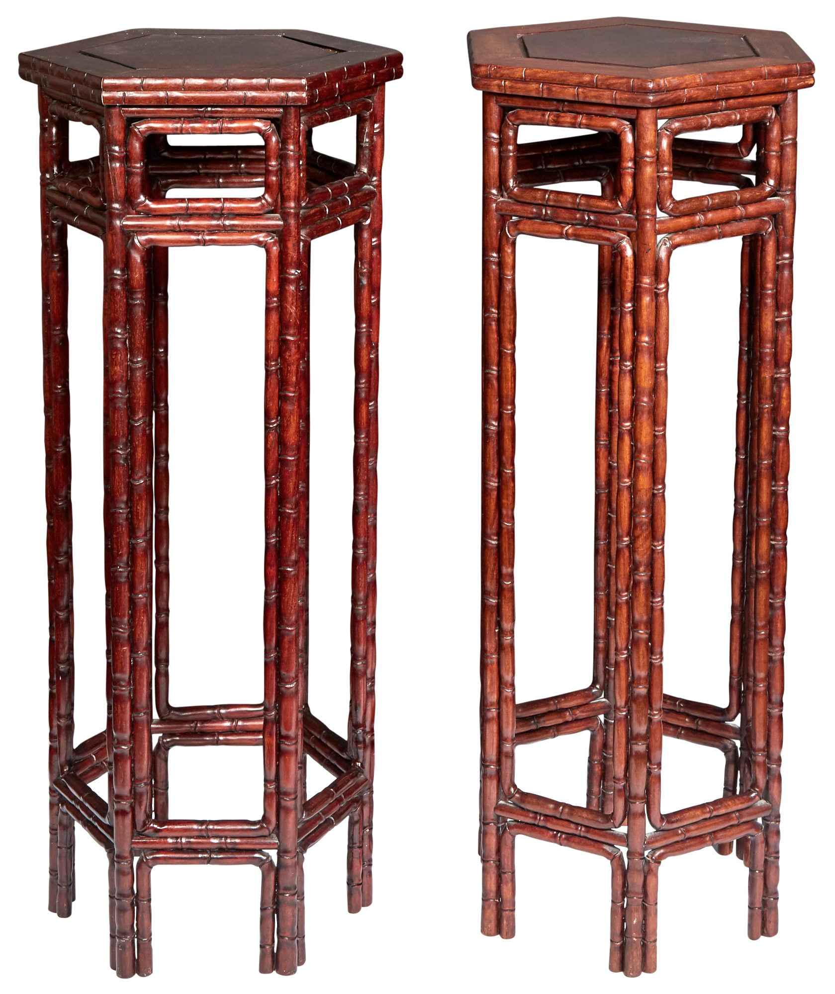 Lot image - A Pair of Chinese Hardwood Hexagonal Stands