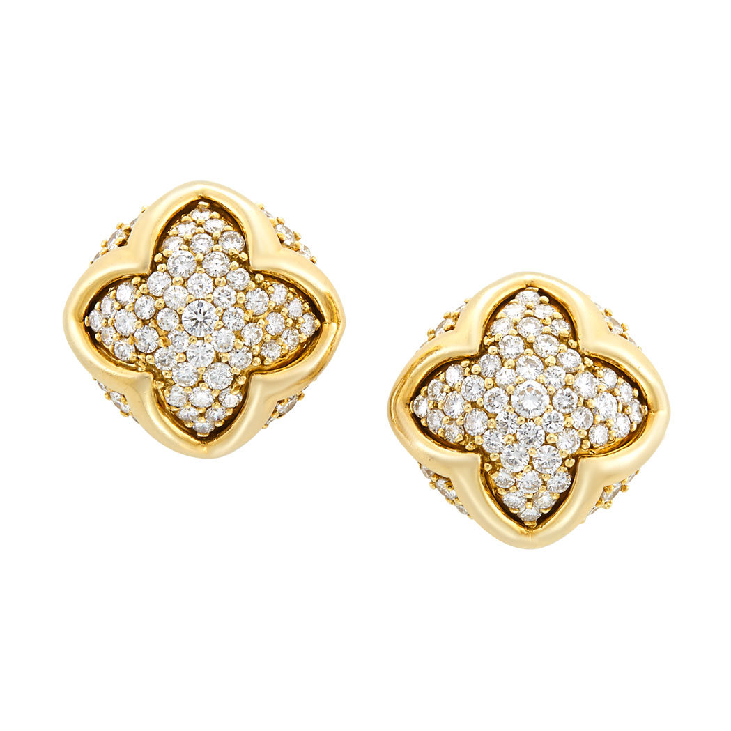 Lot image - Pair of Gold and Diamond Earclips, Hammerman Brothers