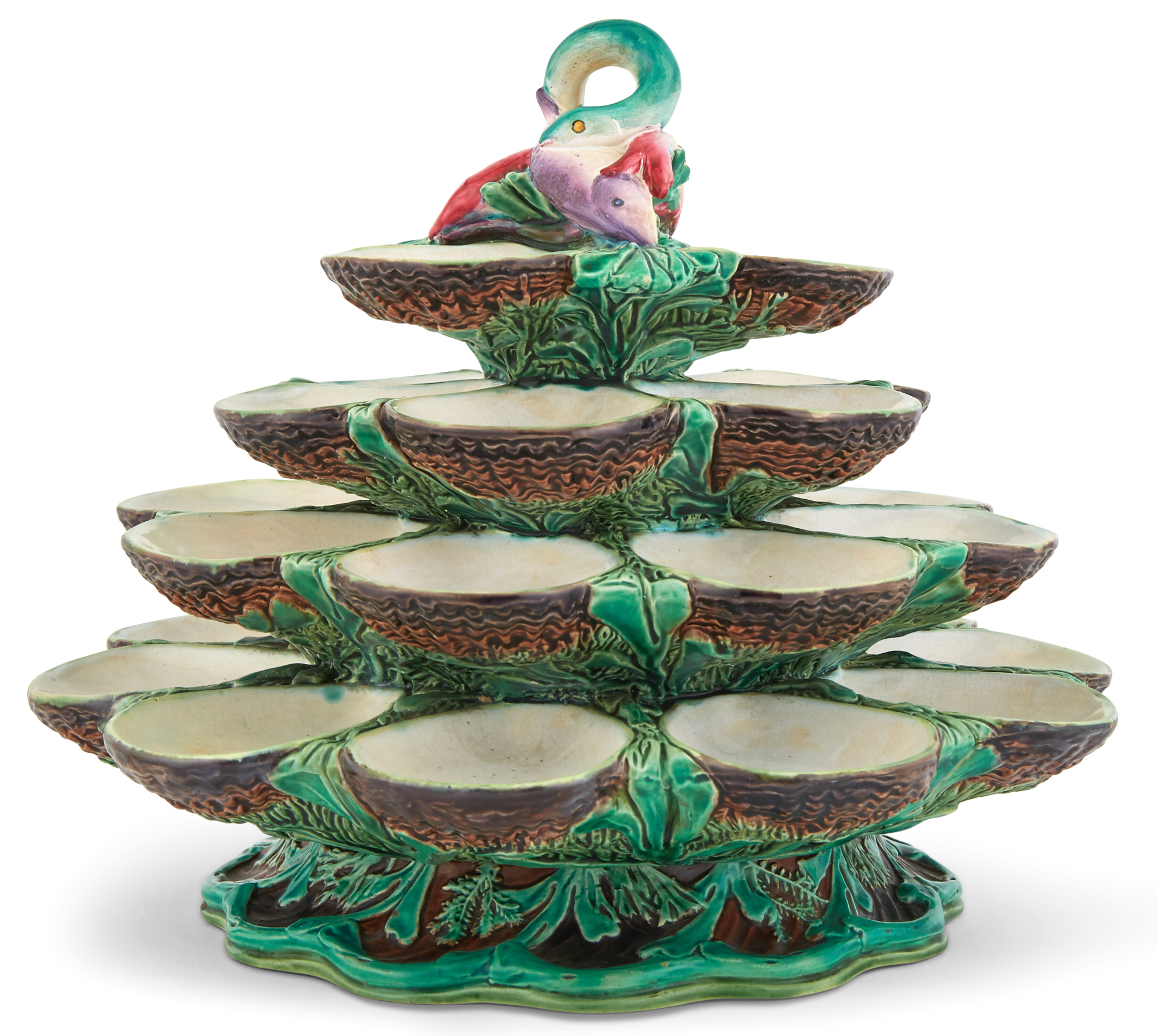 Lot image - Minton Majolica Four-Tier Oyster Revolving Stand