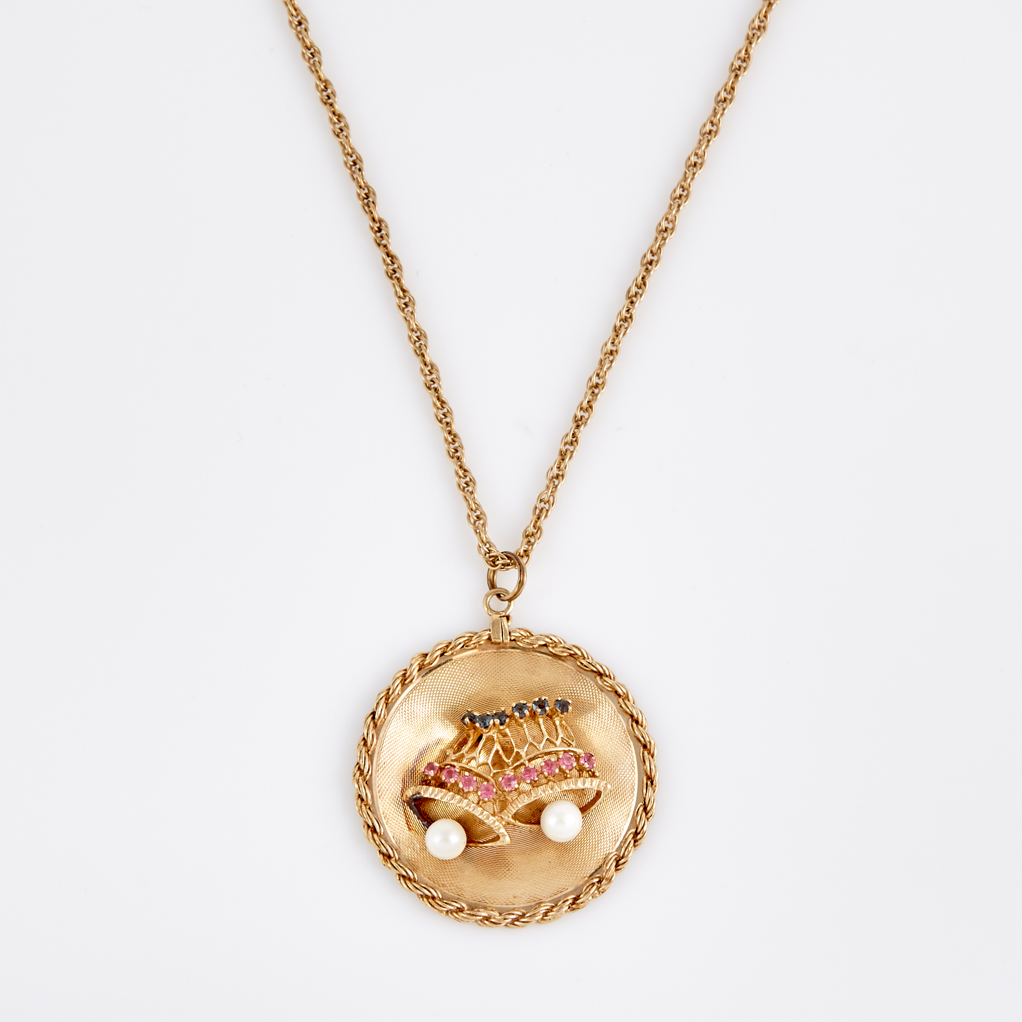 Lot image - Gold, Bead and Stone Pendant and Neck Chain, 14K 15 dwt. all