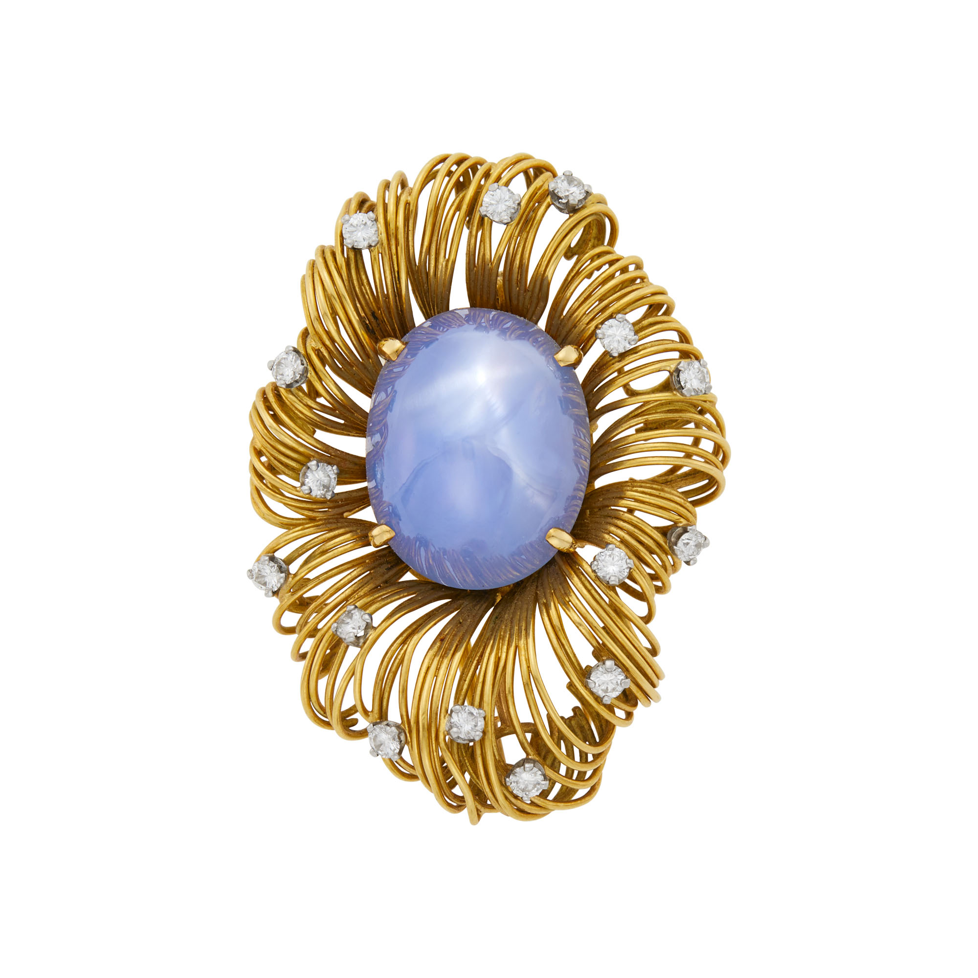 Lot image - Gold, Star Sapphire and Diamond Clip-Brooch, France