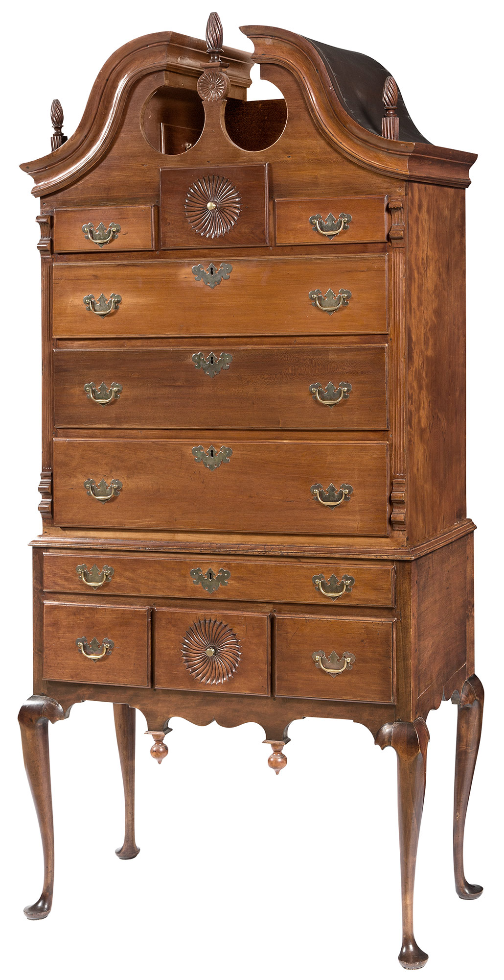 Lot image - Queen Anne Cherrywood Bonnet-Top High Chest