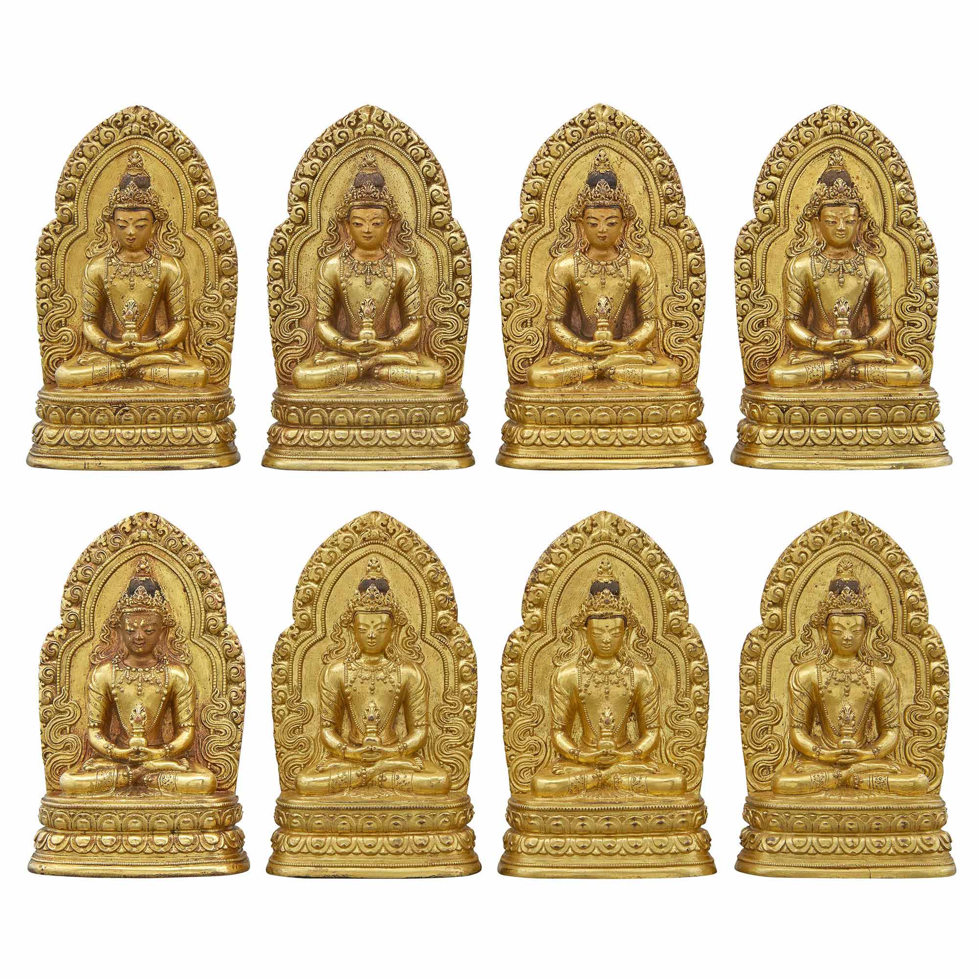 Lot image - Set of Eight Chinese Gilt-Bronze Bodhisattva