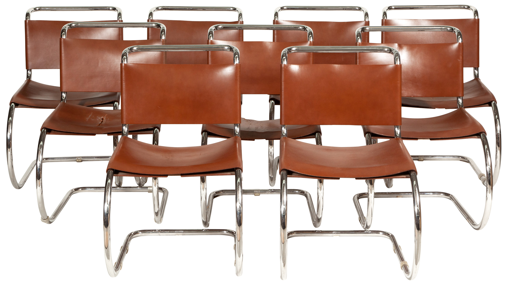Lot image - Set of Nine Mies van der Rohe Leather and Tubular Stainless Steel MR