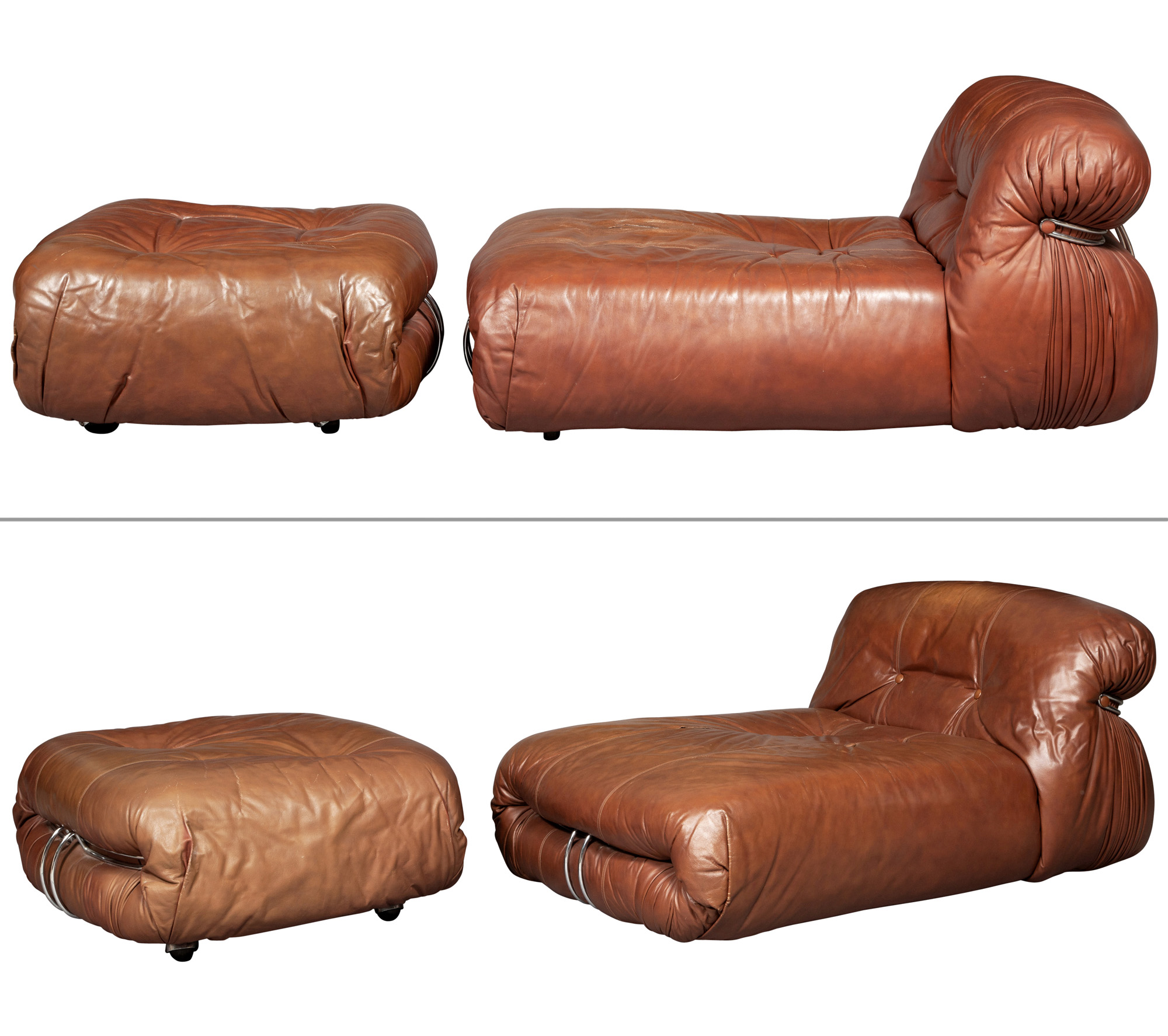 Lot image - Pair of Afra and Tobia Scarpa Leather Upholstered Soriana