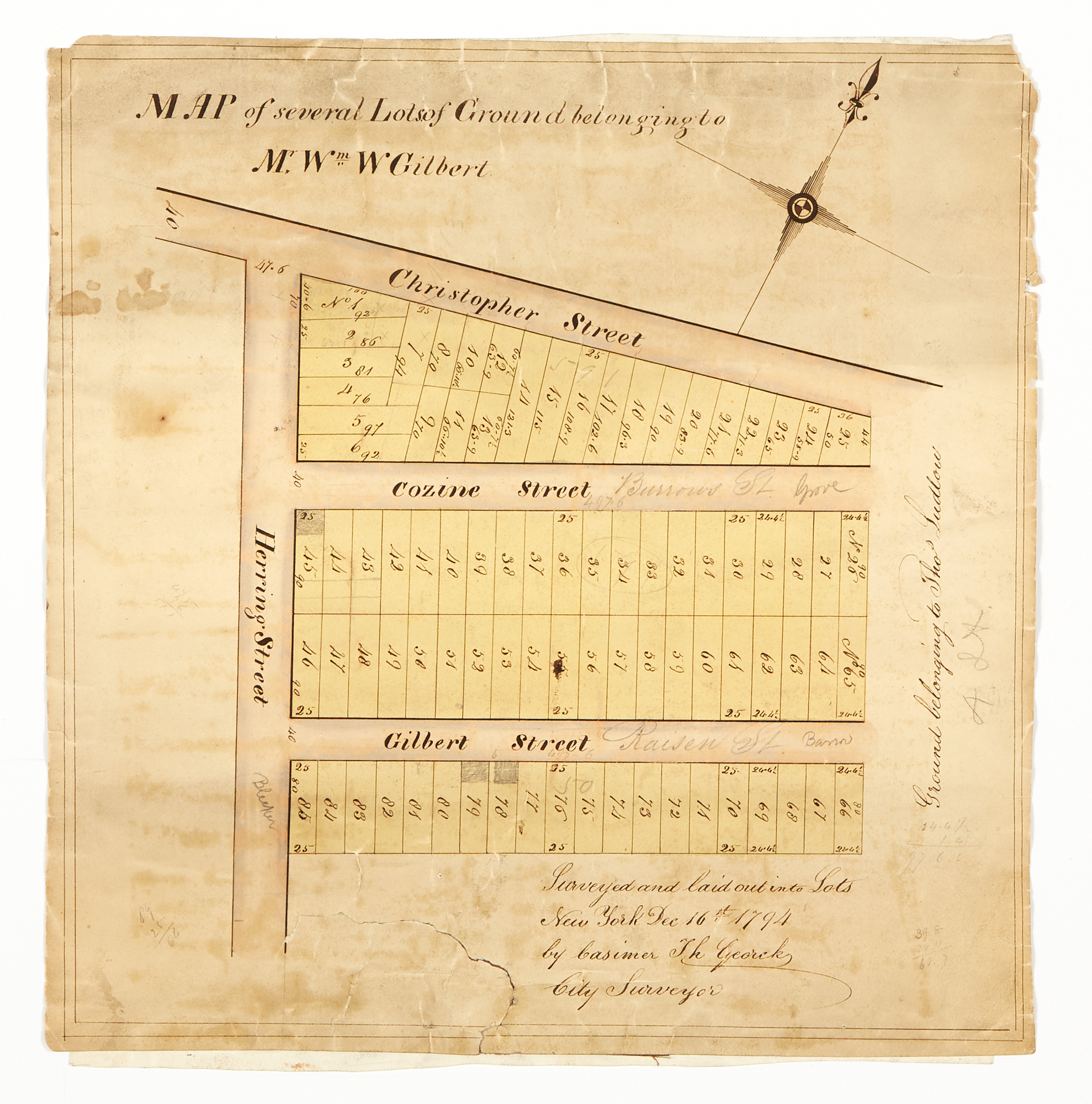 Lot image - GOERCK, CASIMIR  Map of several lots of ground belonging to Mr. Wm. W. Gilbert.