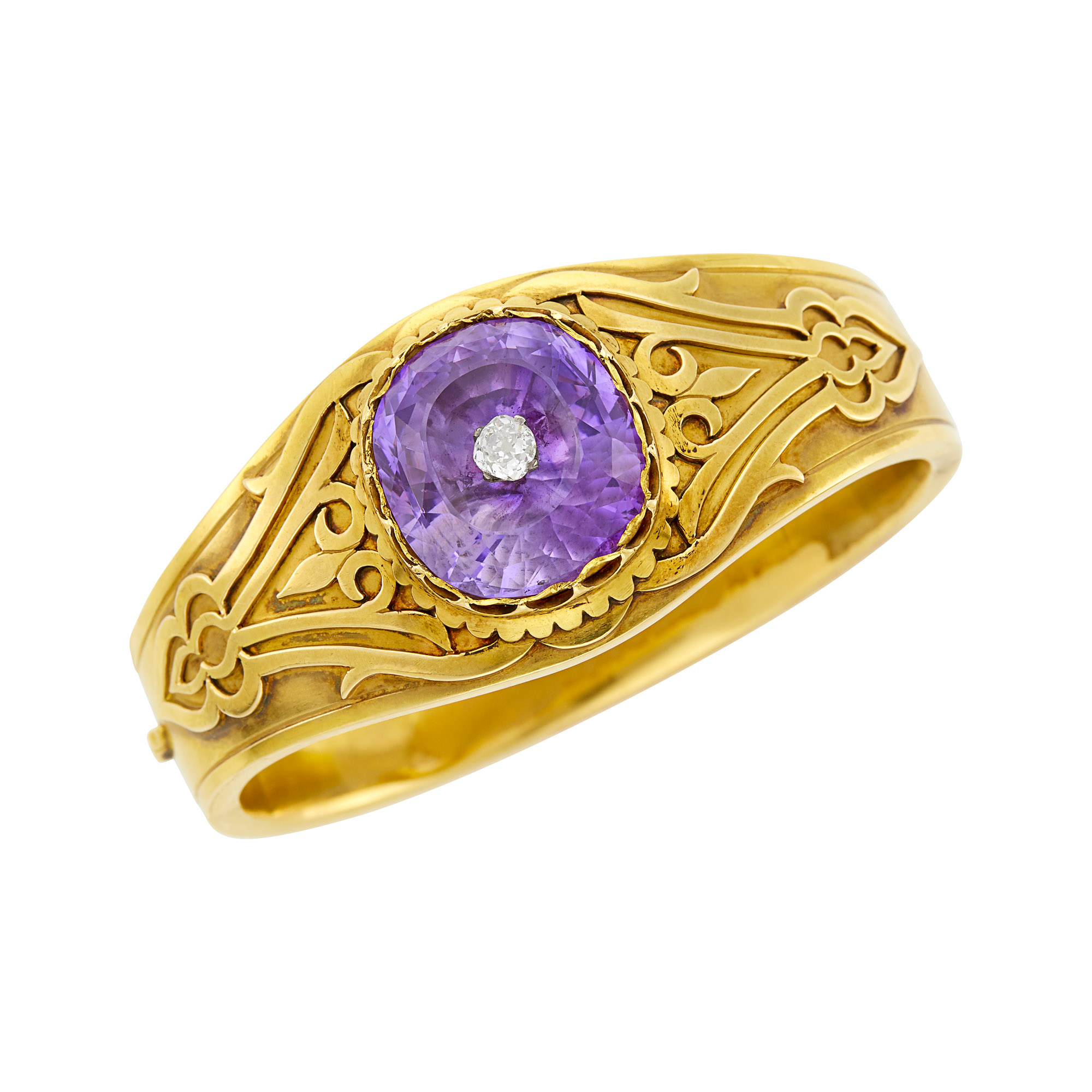 Lot image - Gold, Amethyst and Diamond Bangle Bracelet