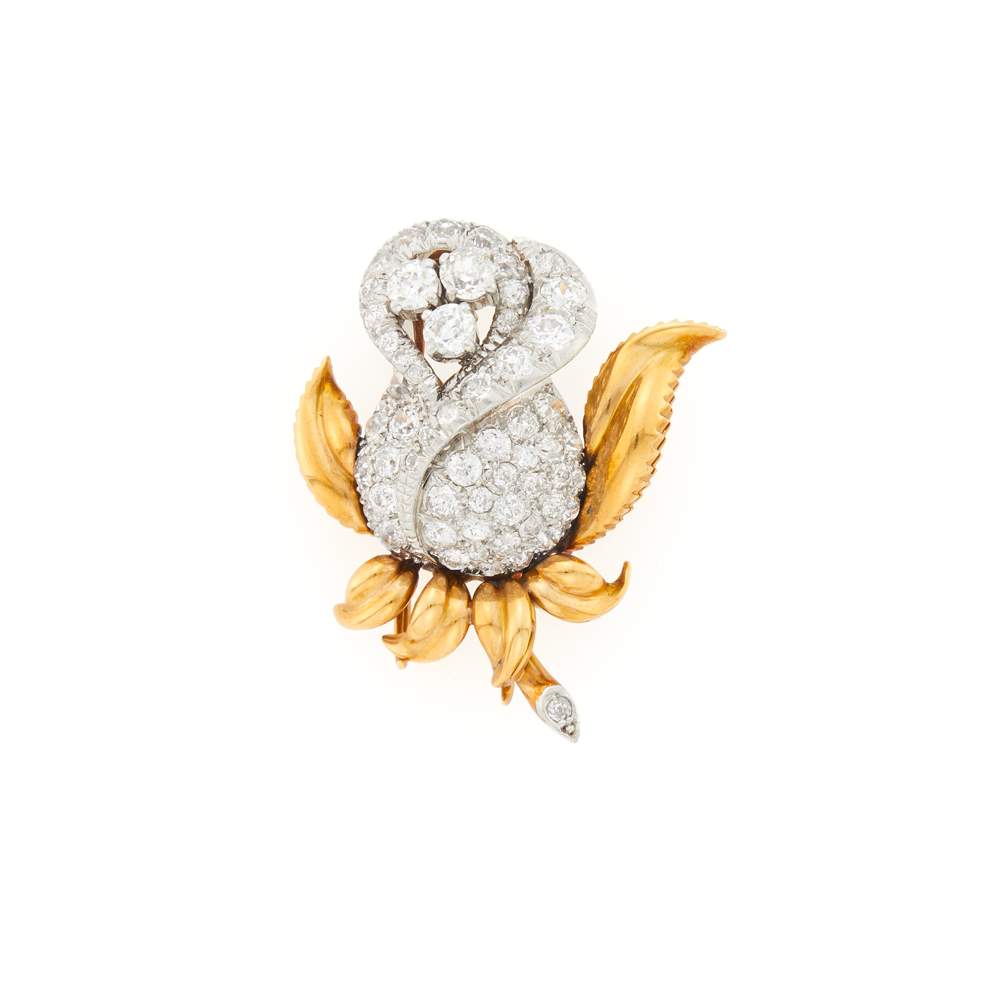 Lot image - Gold, Platinum and Diamond Rose Clip