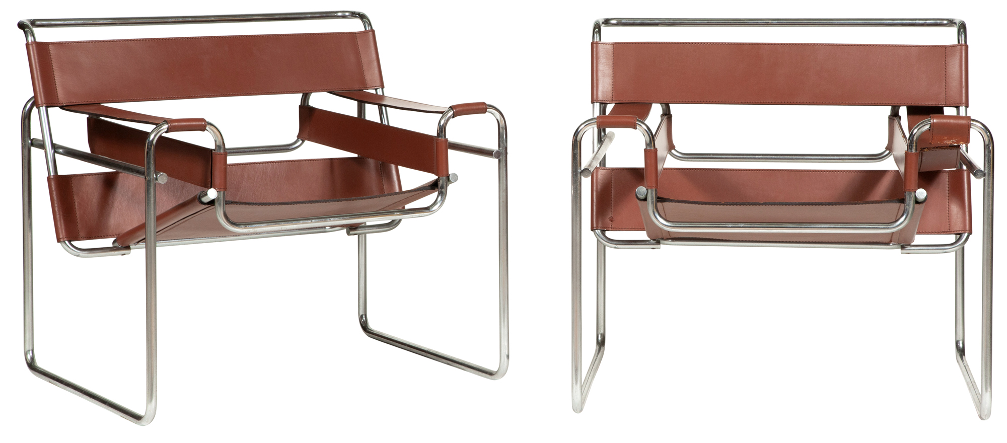 Lot image - Pair of Marcel Breuer Leather and Tubular Steel Wassily