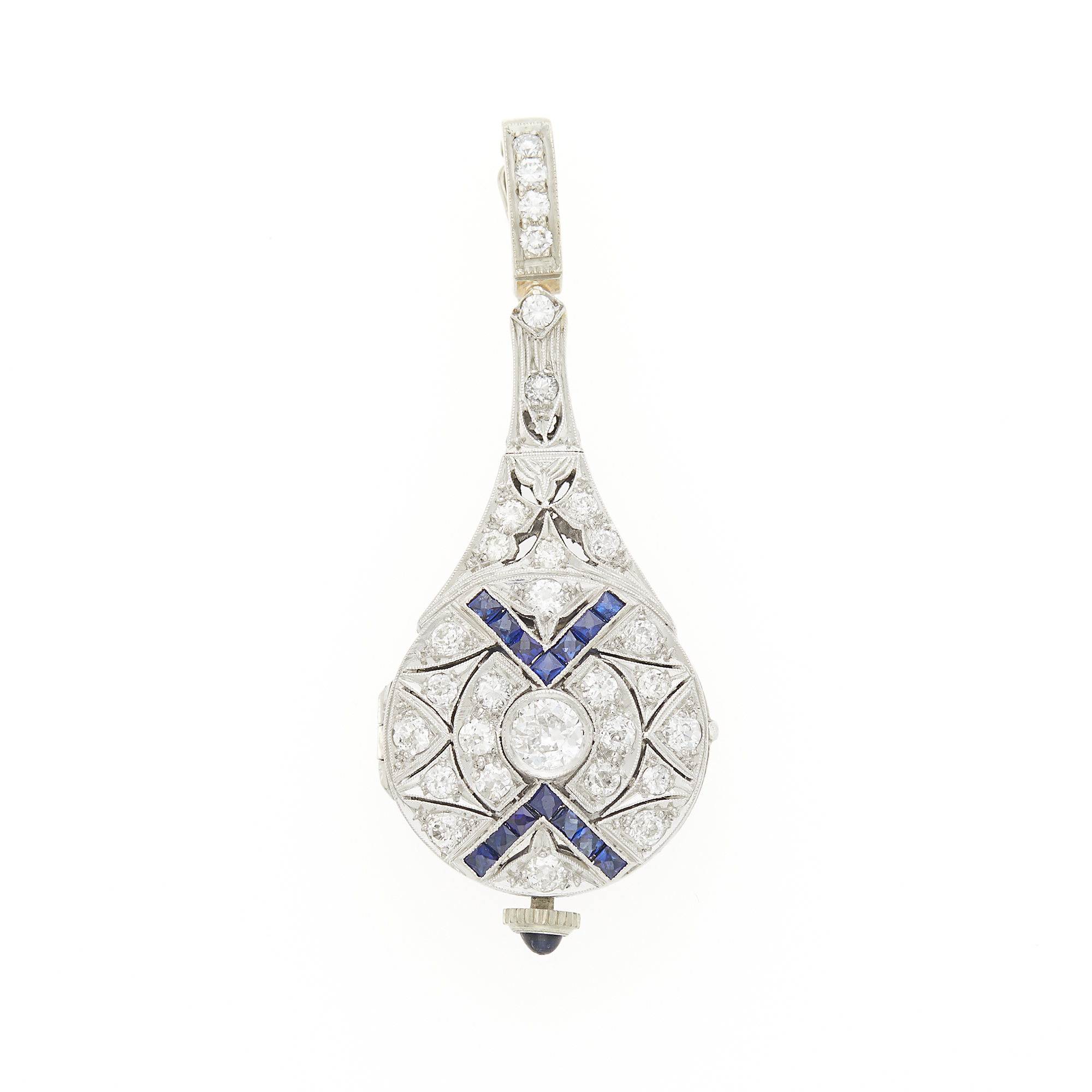 Lot image - Platinum, Diamond and Sapphire Pendant-Watch