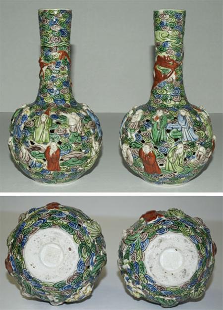 Lot image - Pair of Chinese Famille Verte Glazed Porcelain Vases