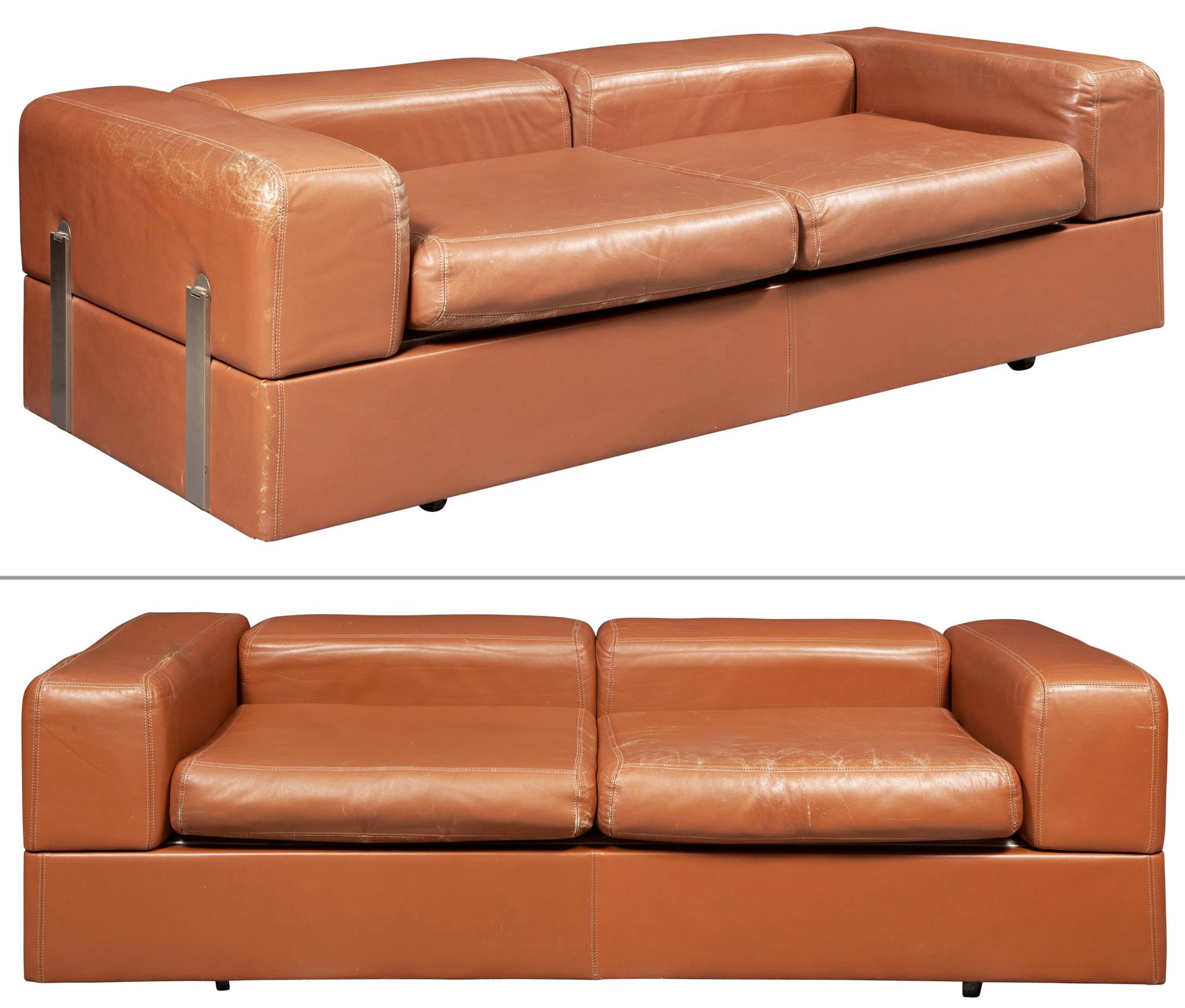 Lot image - Pair of Tito Agnoli Leather Sofas