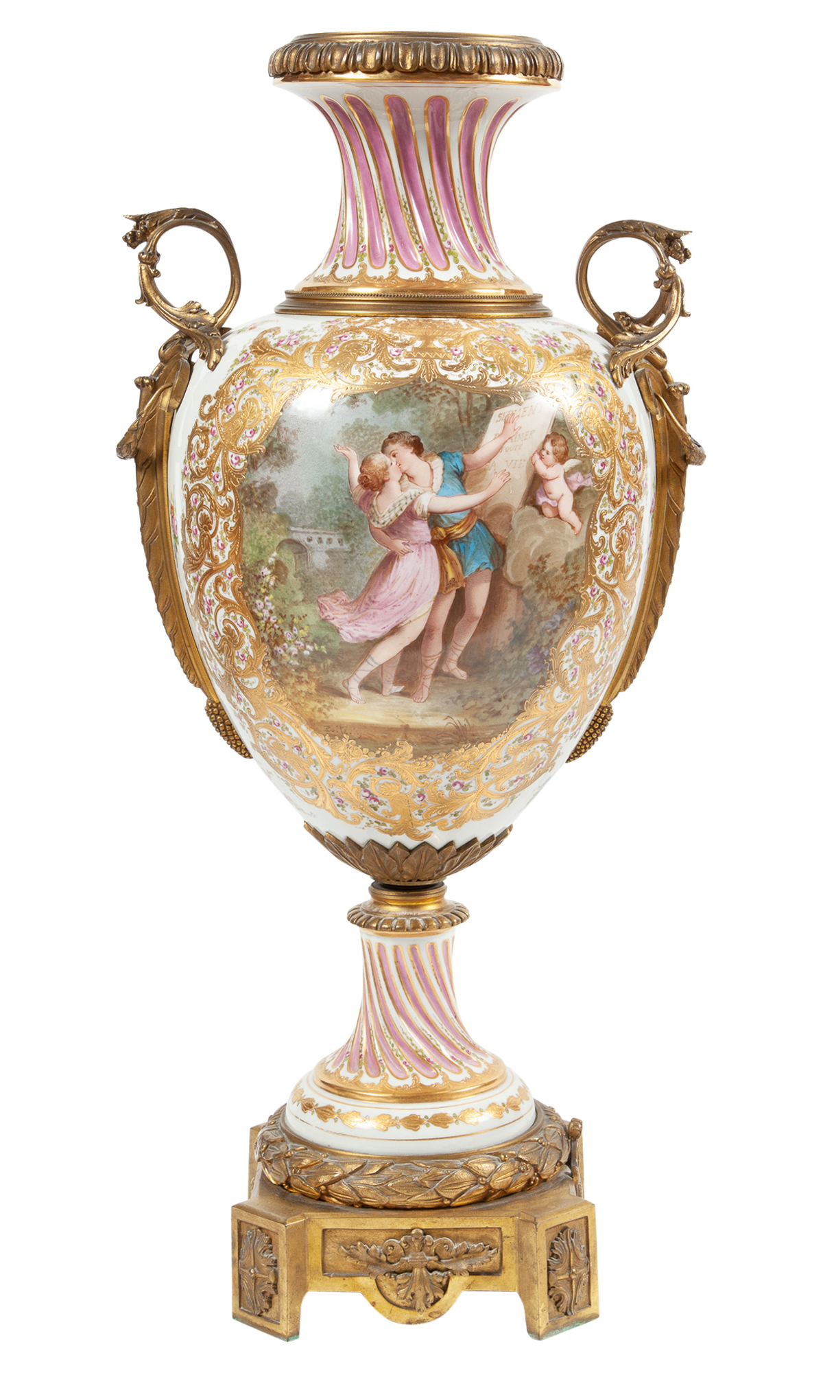 Lot image - Sèvres Style Gilt-Metal Mounted Porcelain Two-Handled Urn