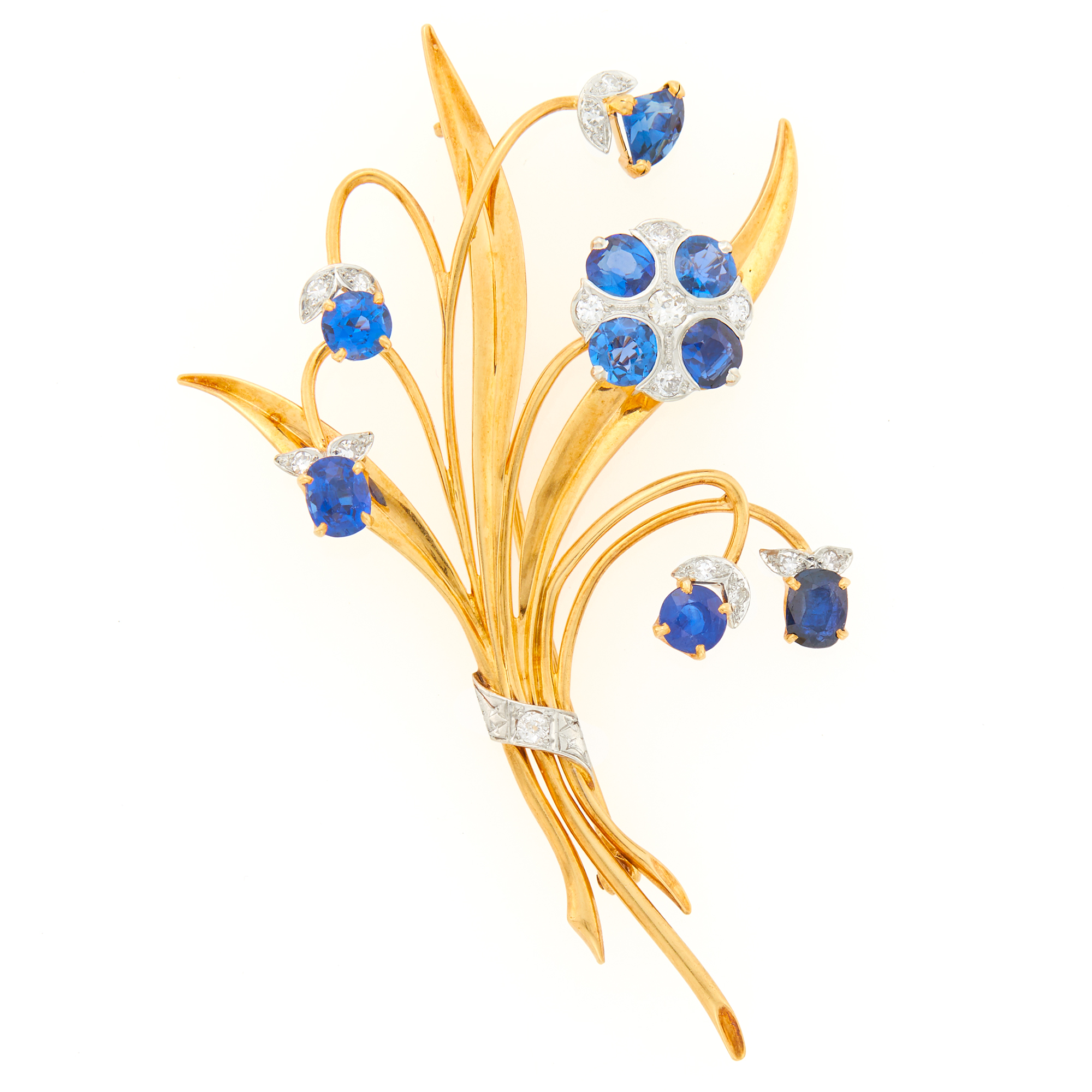Lot image - Gold, Platinum, Sapphire and Diamond Bouquet Brooch