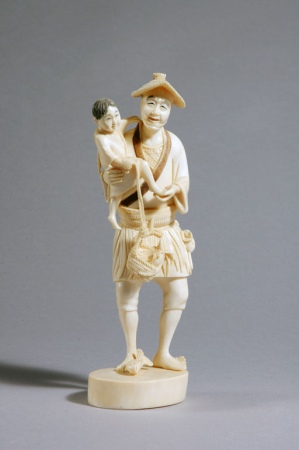 Lot image - Japanese Ivory Okimono of a Fisherman and Child