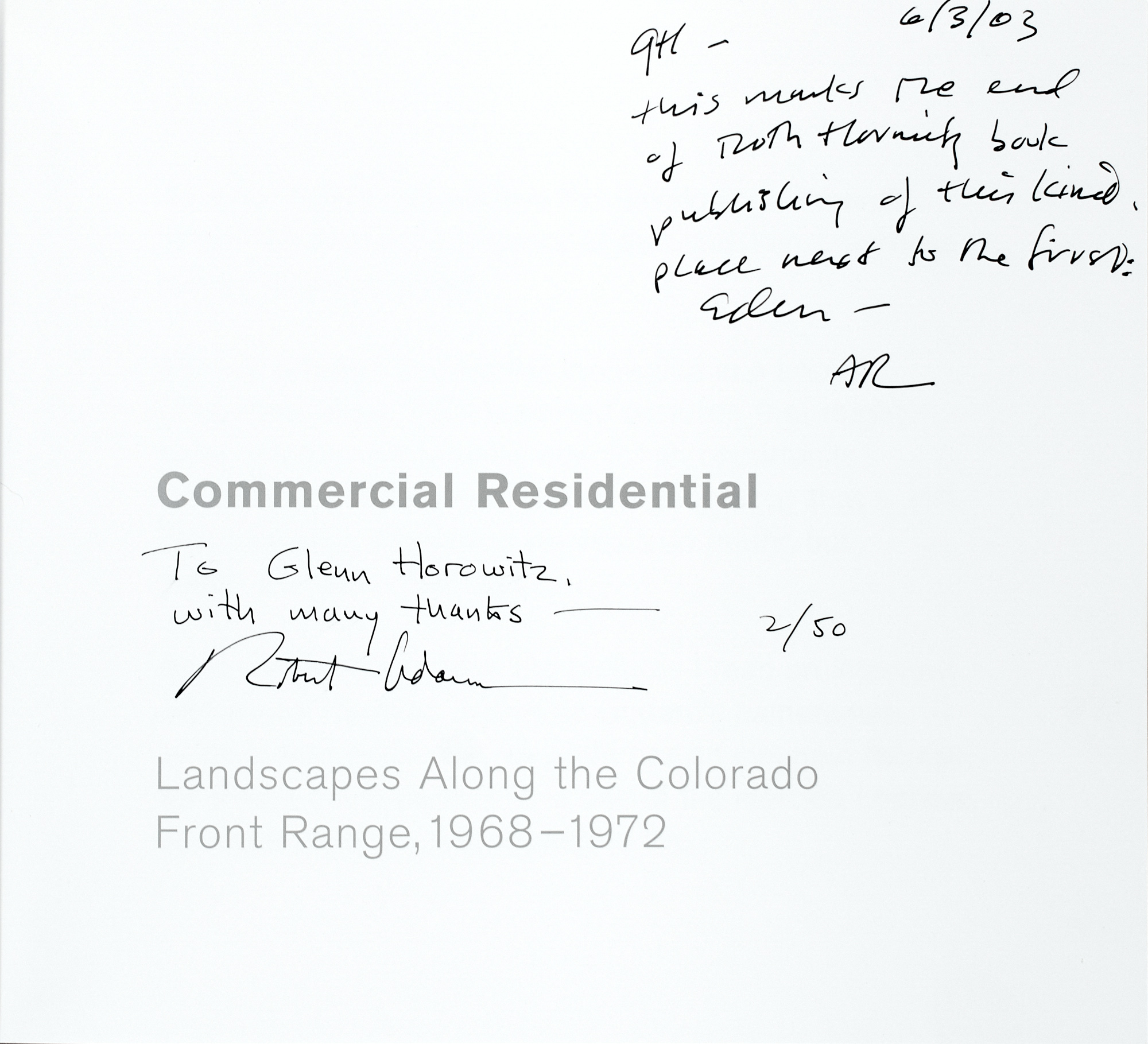Lot image - [PHOTOBOOK]  ADAMS, ROBERT. Commercial Residential. Landscapes along the Colorado Front Range, 1968-1972.