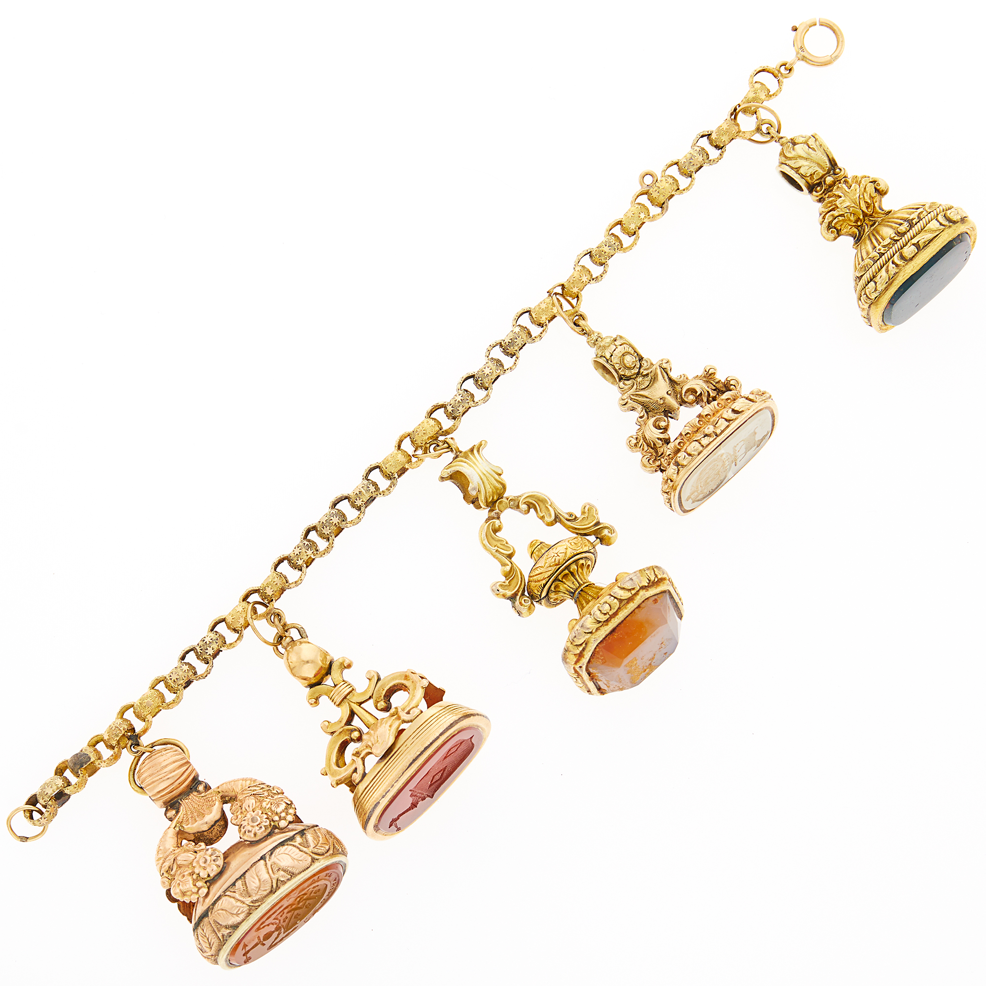 Lot image - Gold Bracelet with Gold-Filled and Hardstone Intaglio Fobs