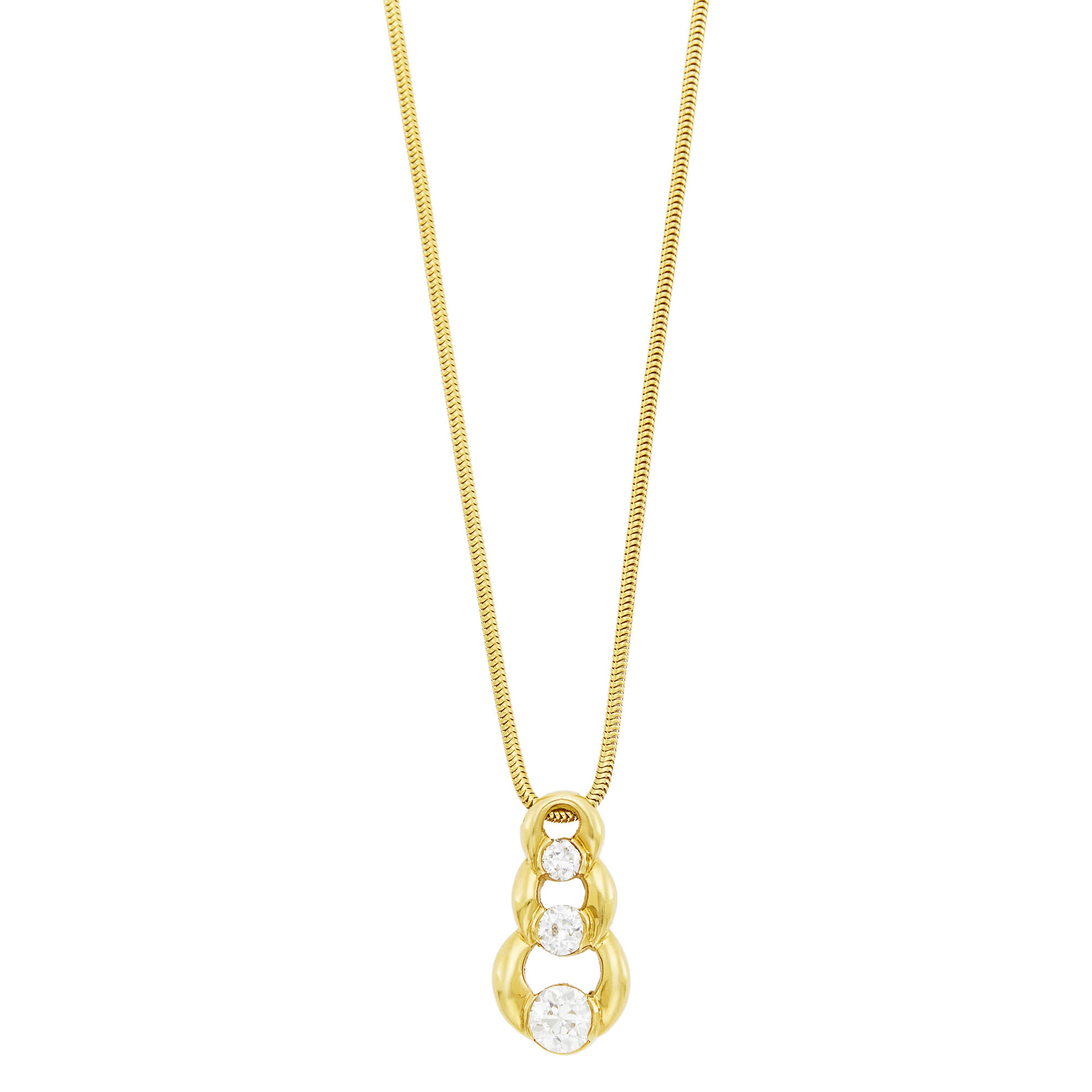 Lot image - Gold and Diamond Pendant with Snake Chain Necklace