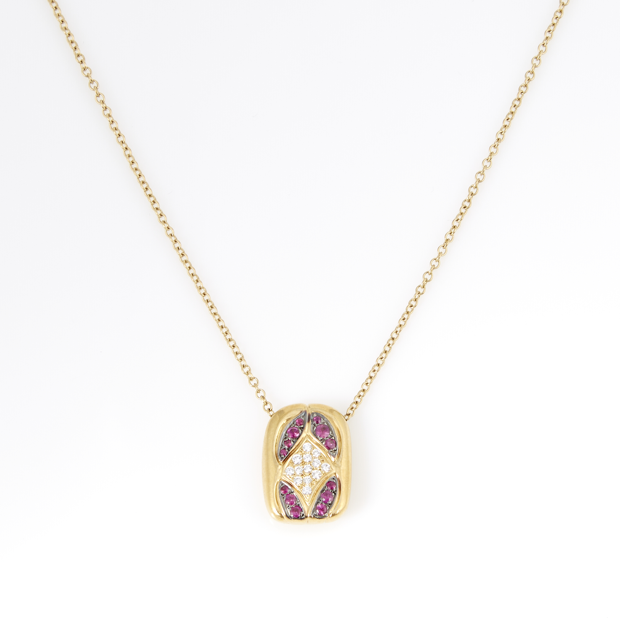 Lot image - Diamond and Stone Necklace, 13 diamonds, 18K 8 dwt. all