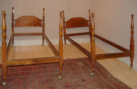 Lot image - Pair of Turned Maple Bedsteads