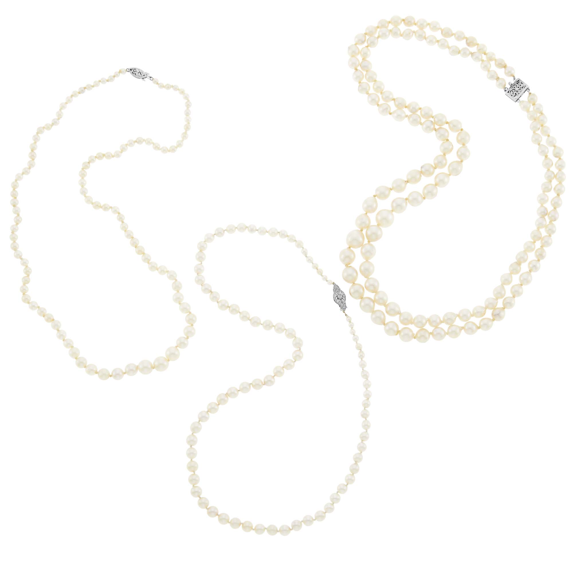 Lot image - Three Cultured Pearl Necklaces
