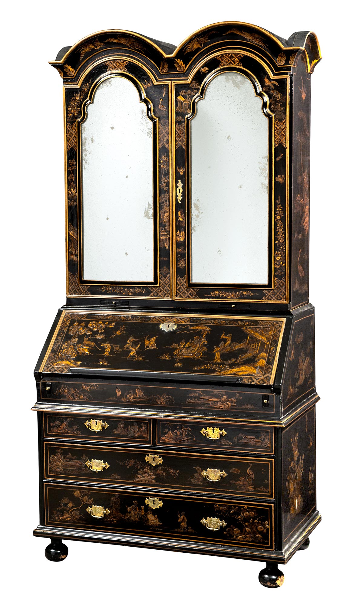 Lot image - George I Black-Japanned and Parcel-Gilt Bureau Bookcase