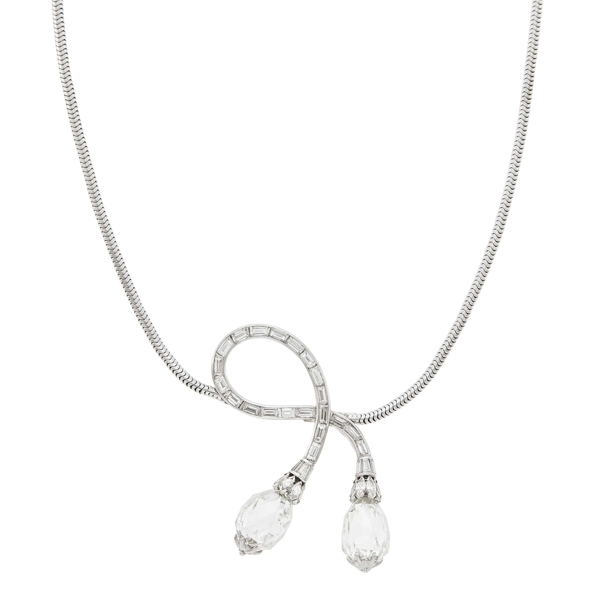 Lot image - Raymond Yard Platinum, White Gold and Diamond Briolette Snake Chain Necklace