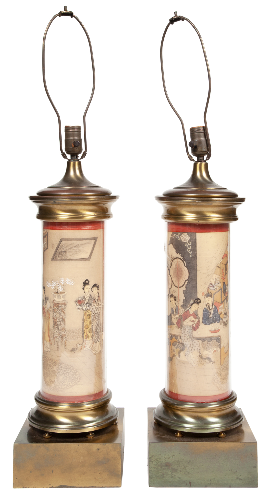 Lot image - Pair of Gilt-Metal and Glass Column-Form Lamps