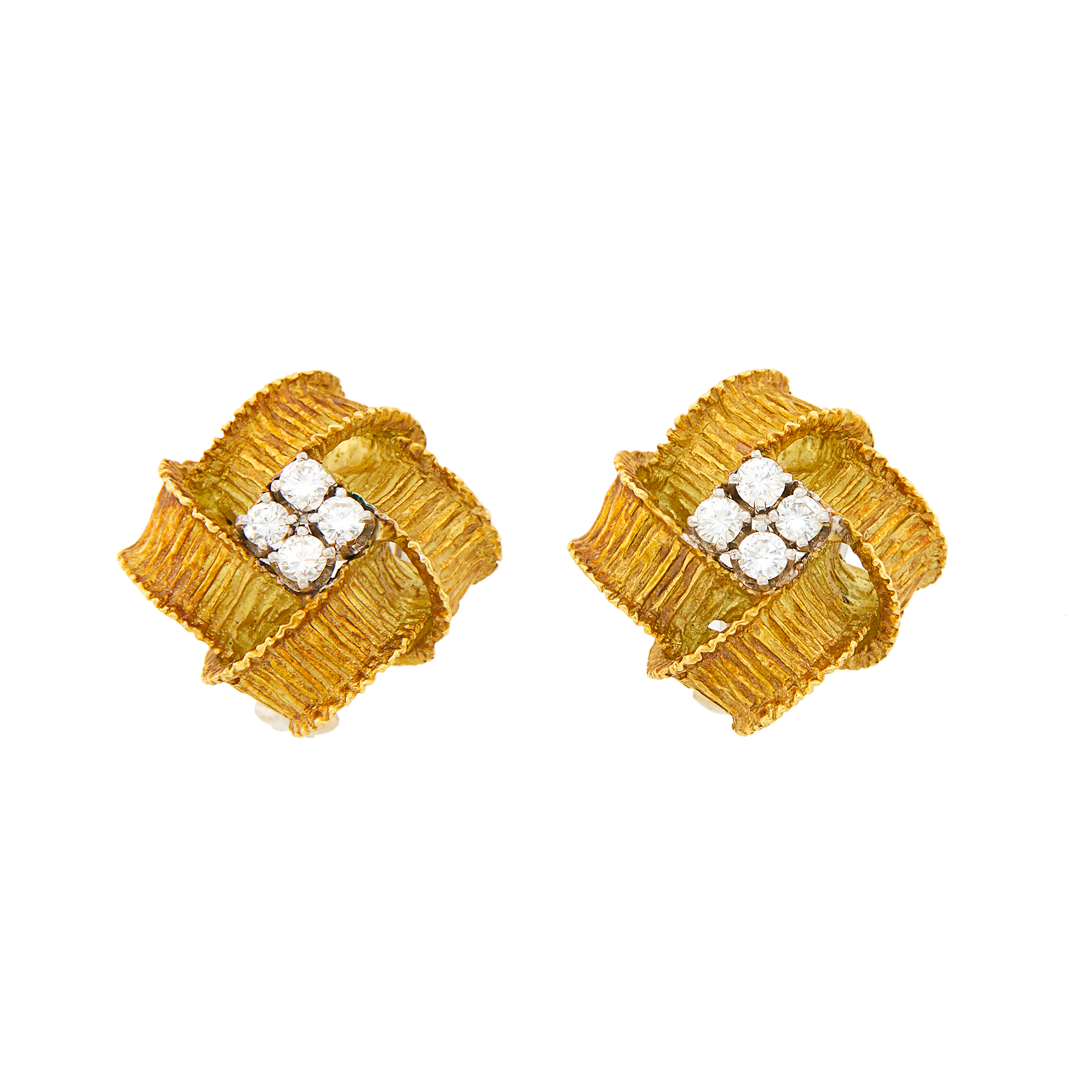 Lot image - Pair of Gold and Diamond Earclips