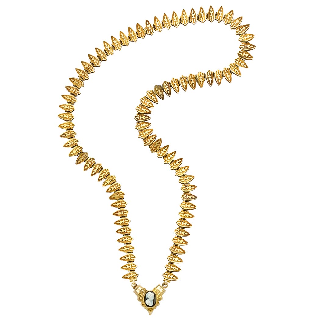 Lot image - Antique Low Karat Gold and Hardstone Cameo Necklace