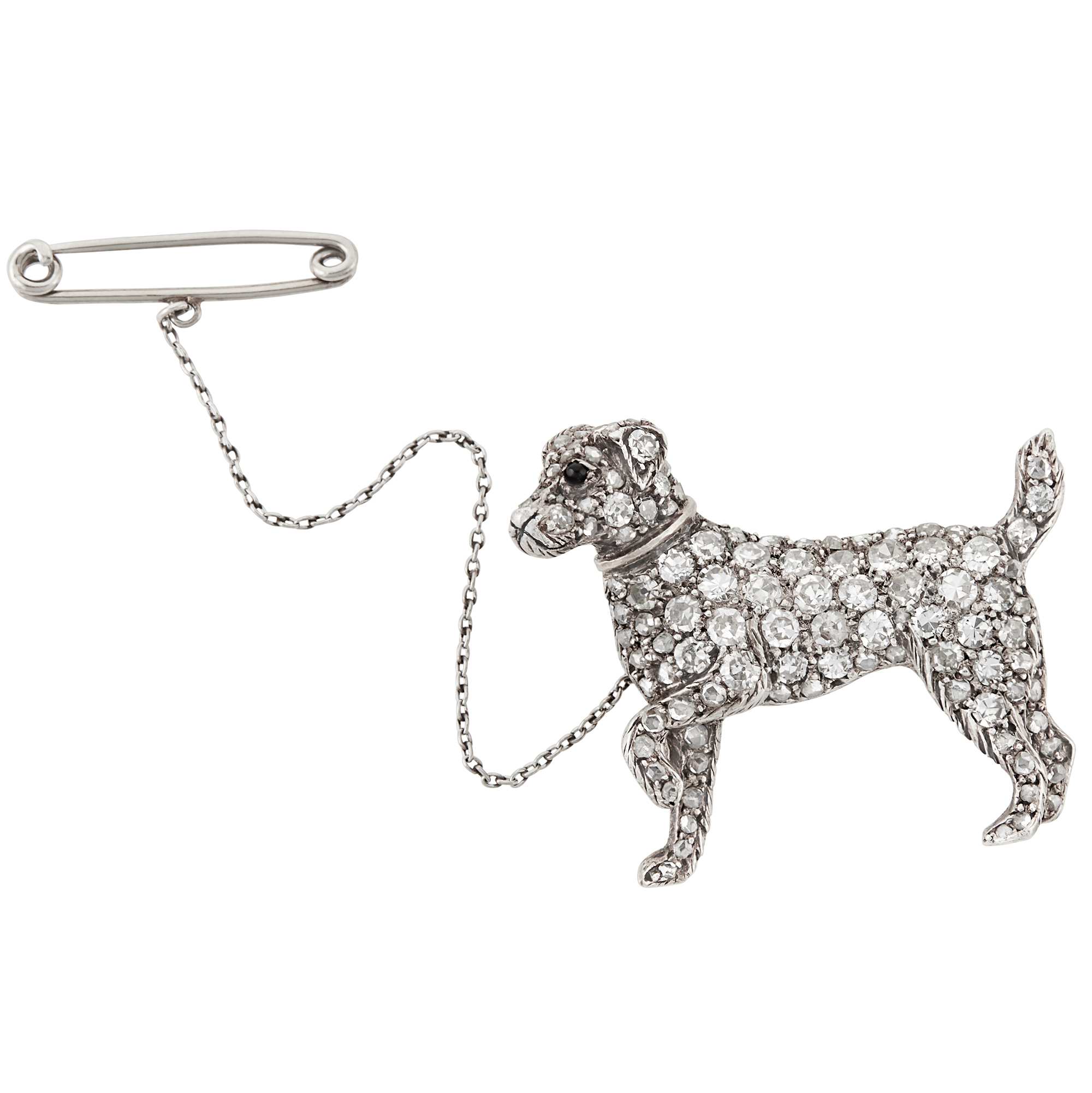 Lot image - Antique Silver, Gold, Diamond and Black Onyx Dog Pin