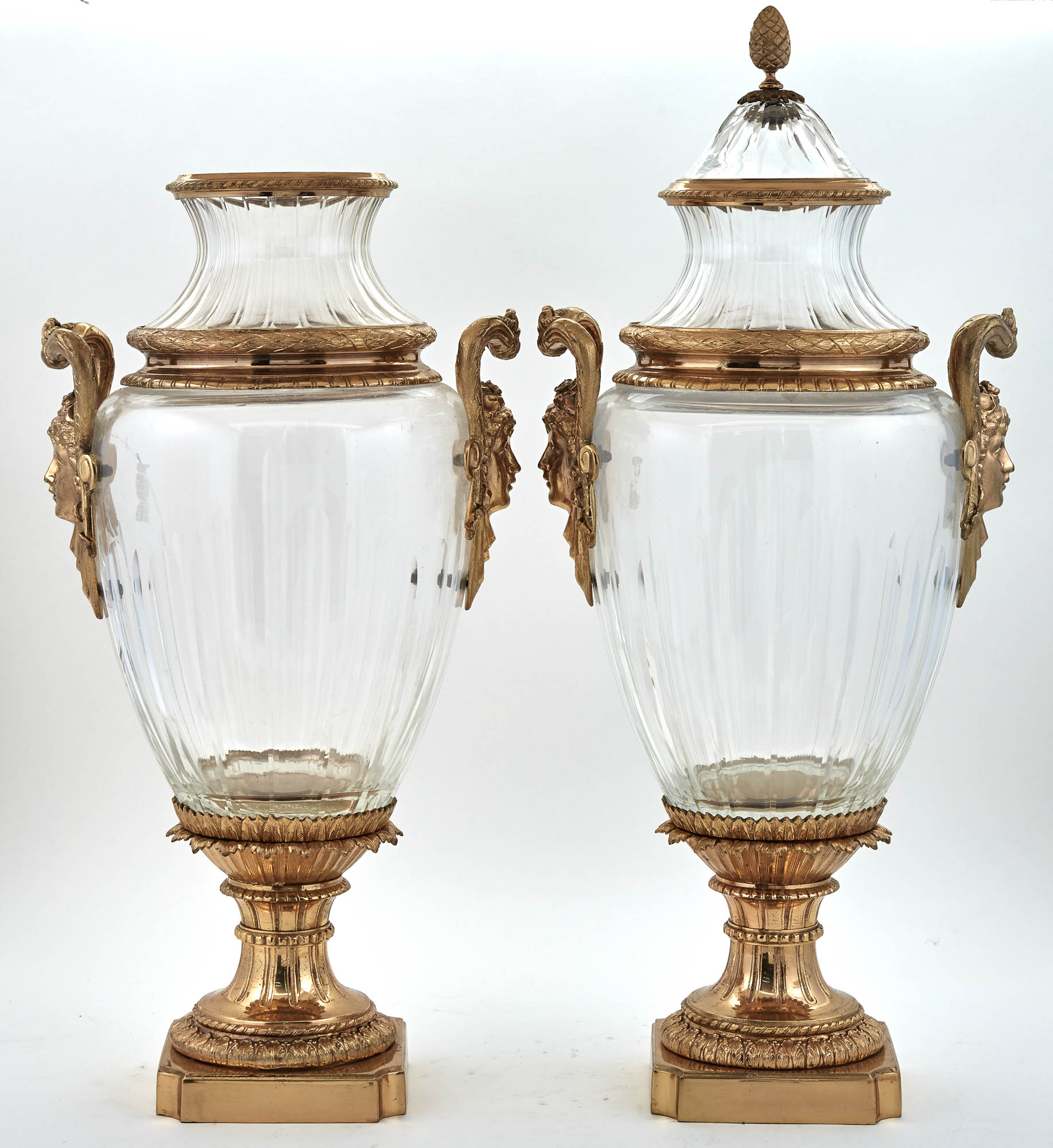 Lot image - Pair of Neoclassical Style Gilt-Metal Mounted Cut Glass Vases