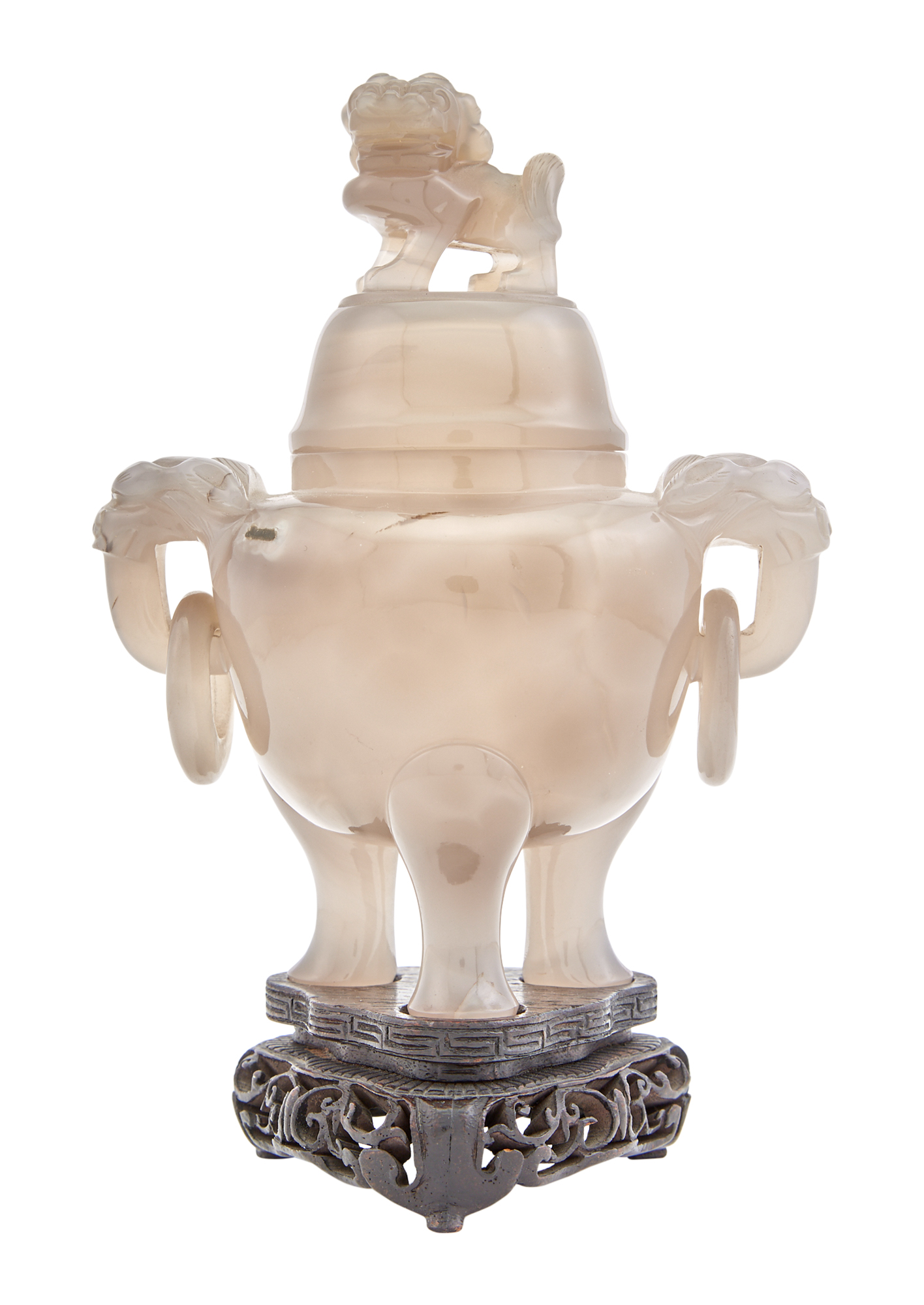 Lot image - A Chinese Carved Agate Tripod Censer and Cover