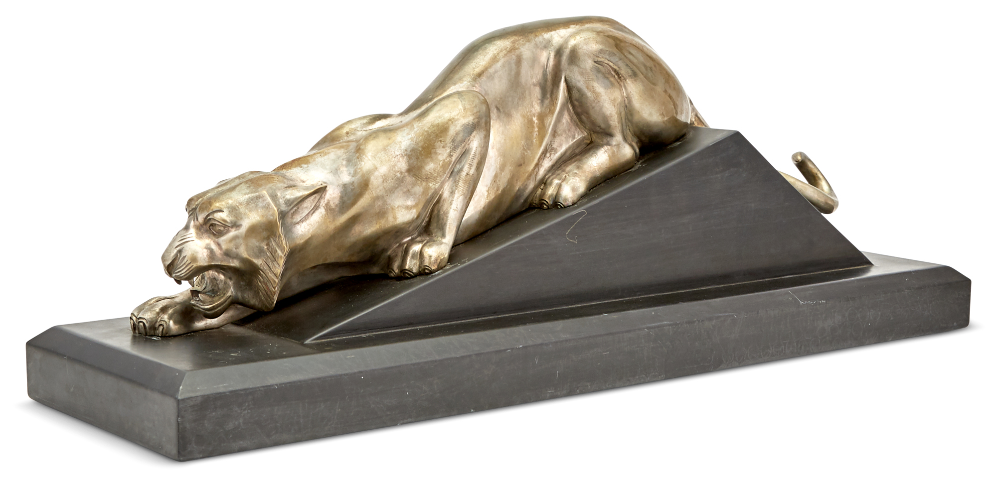 Lot image - Art Deco Silvered Bronze Figure of a Panther