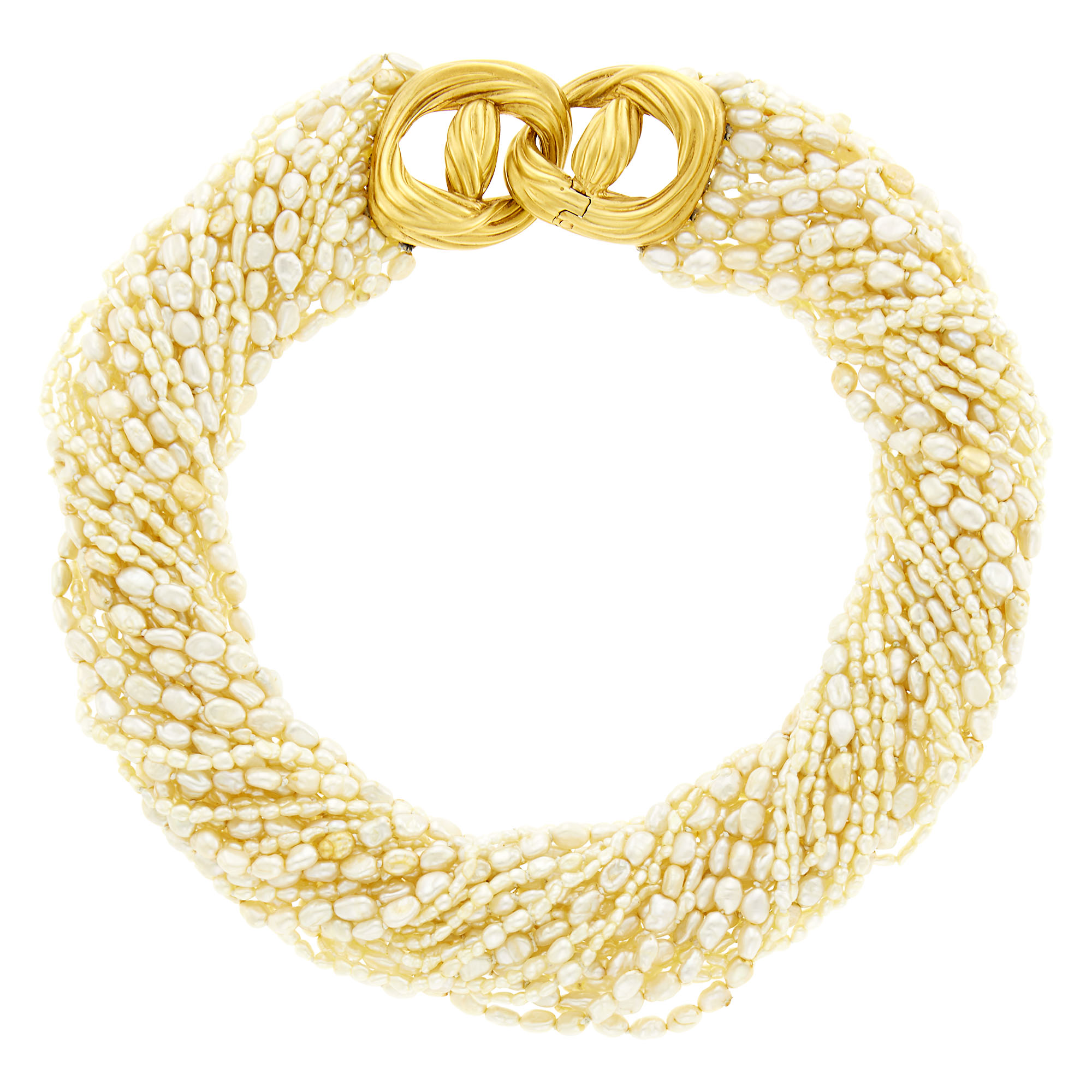 Lot image - Tambetti Multistrand Multicolored Freshwater Pearl and Gold Torsade Necklace