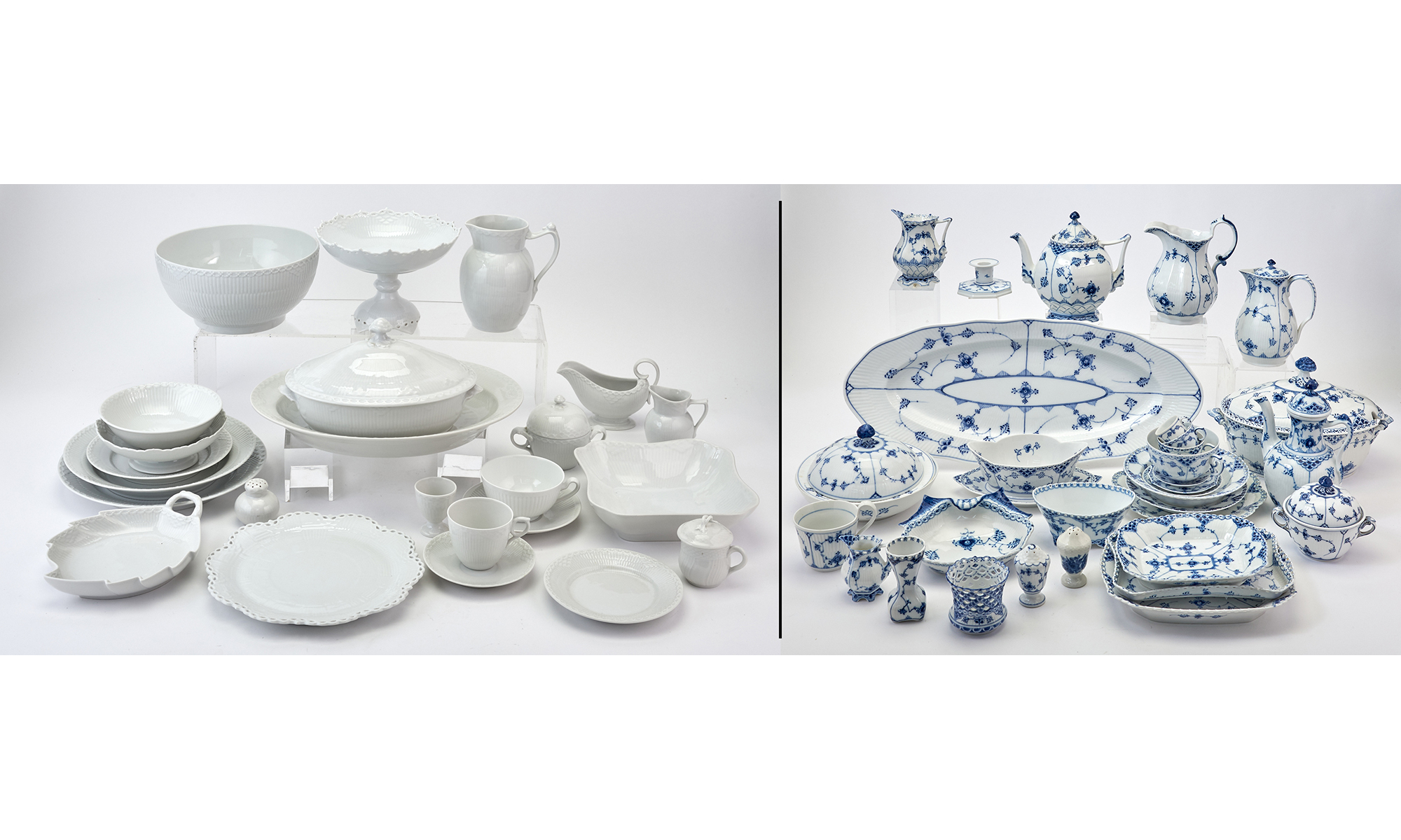 Lot image - Royal Copenhagen Blue Fluted Half Lace and White Fluted Half Lace