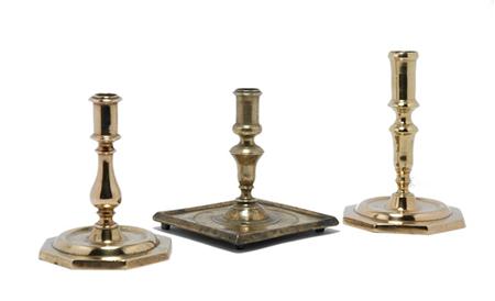 Lot image - Group of Three Brass Candlesticks