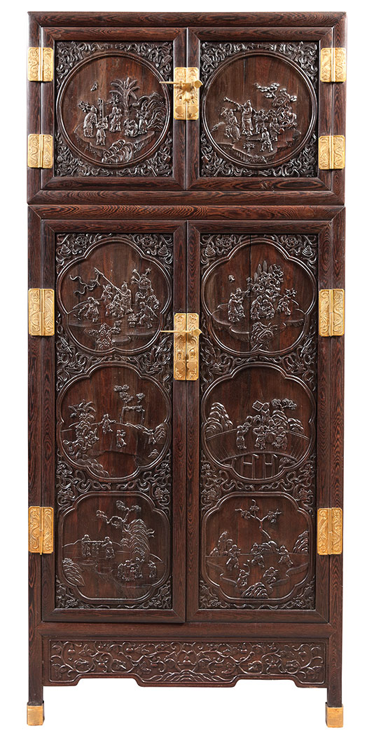 Lot image - Chinese Jichimu Hardwood Two-Part Cabinet, Sijiangui