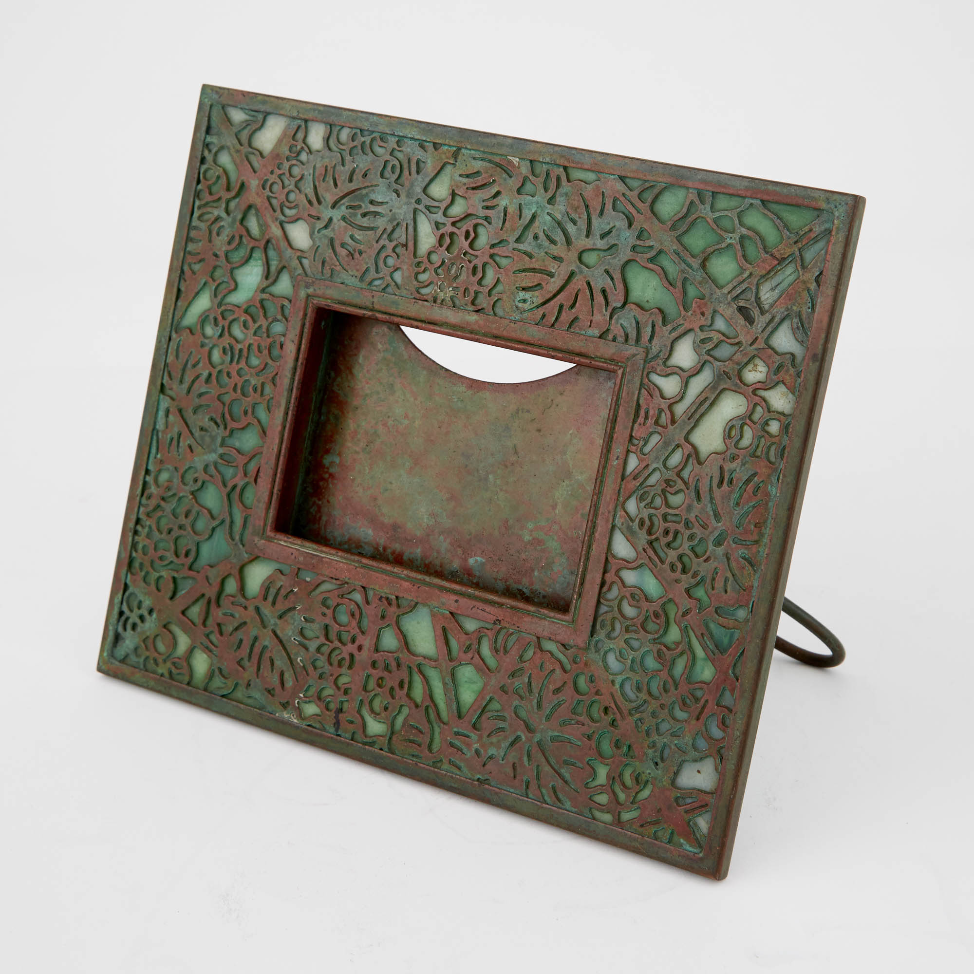 Lot image - Tiffany Studios Etched Metal and Green Favrile Glass Grapevine Pattern Desk Calendar