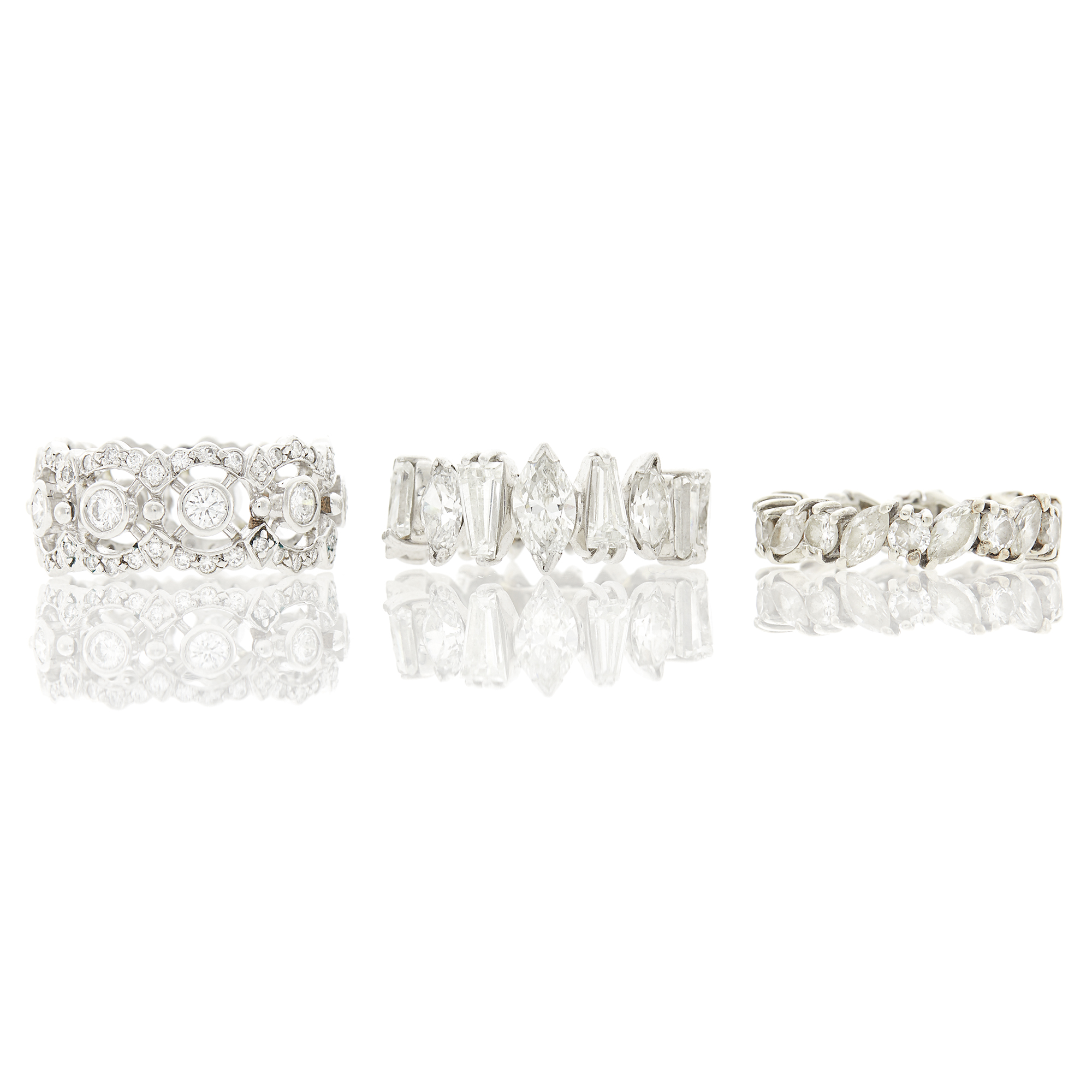 Lot image - Three White Gold and Diamond Band Rings