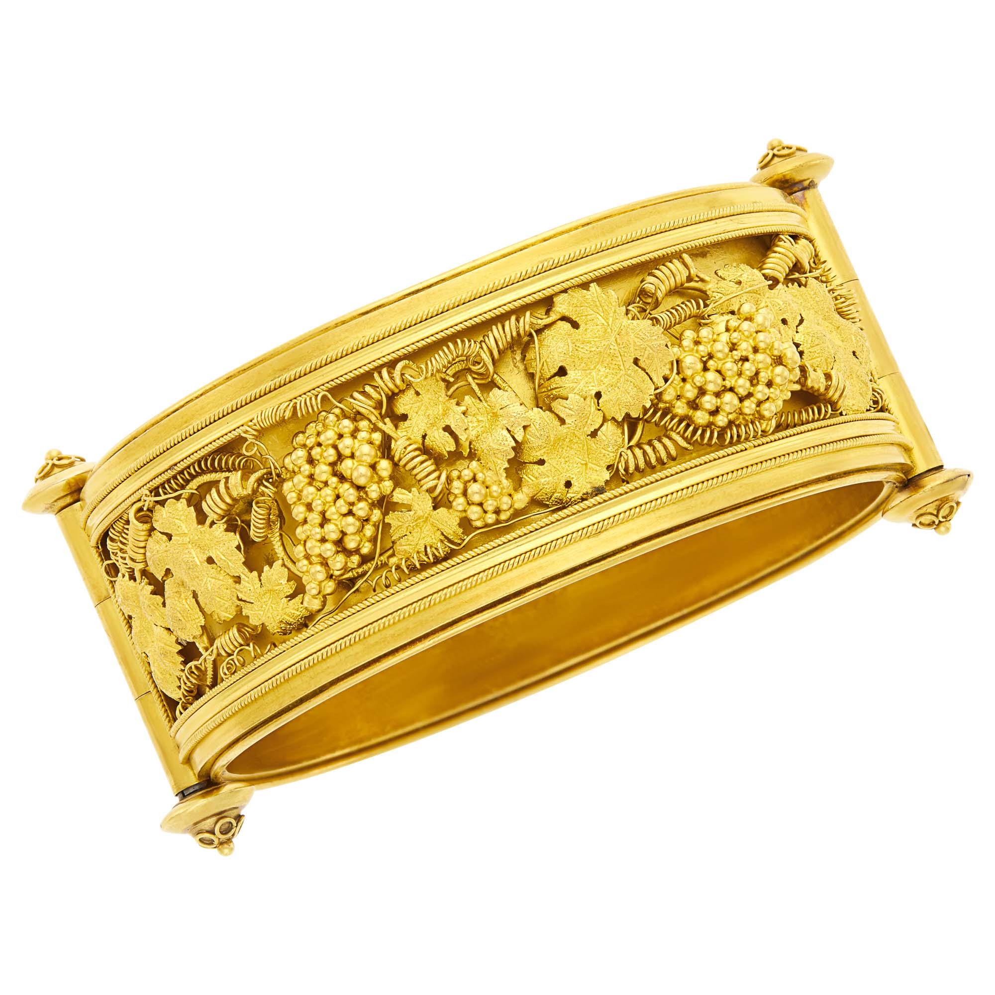 Lot image - Etruscan Revival Gold Cuff Bangle Bracelet