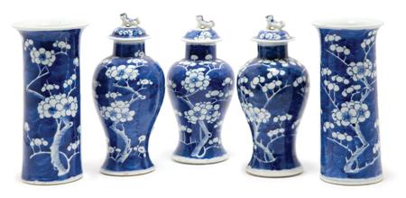 Lot image - Chinese Blue and White Glazed Porcelain Garniture