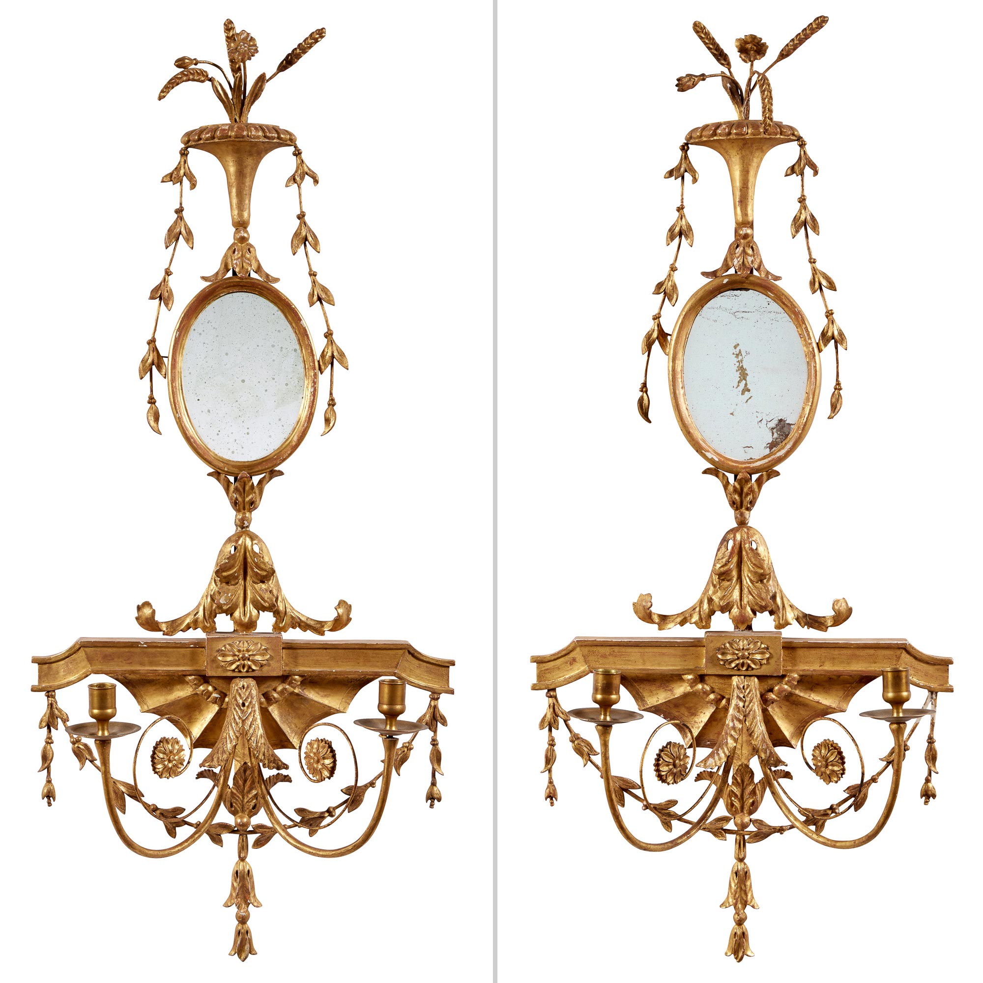 Lot image - Pair of George III Style Giltwood and Composition Girandoles