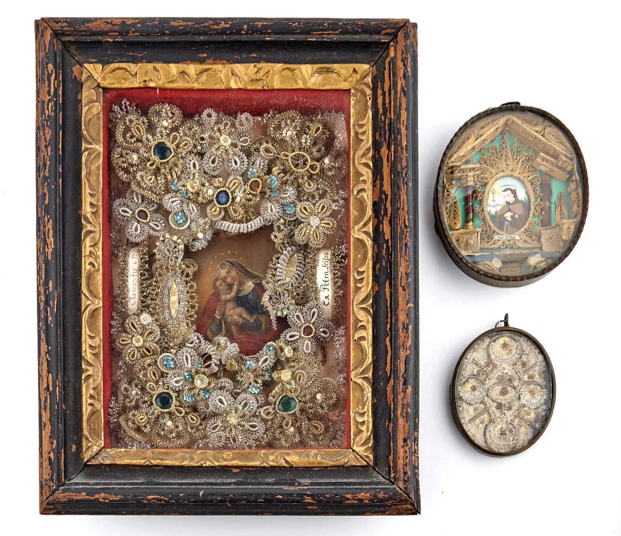 Lot image - Miscellaneous Group of Three Continental Framed Reliquaries