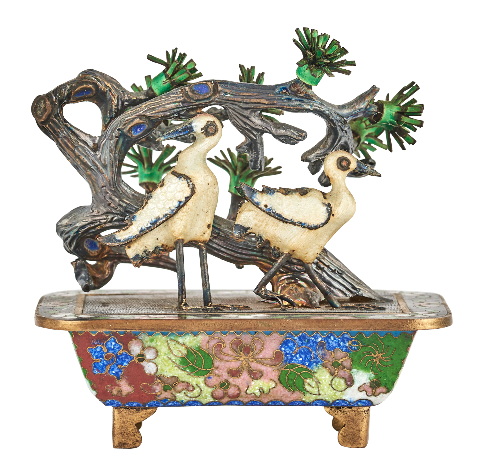 Lot image - A Japanese Silver and Enamel Miniature Planter