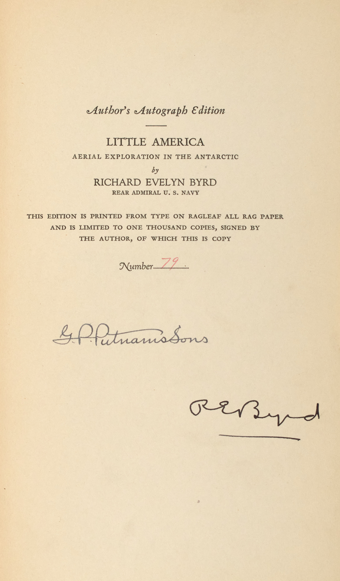 Lot image - [ANTARCTIC]  BYRD, RICHARD EVELYN. Little America. Aerial Exploration in the Antarctic the Flight to the South Pole.