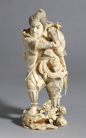 Lot image - Japanese Ivory Okimono of a Warrior
